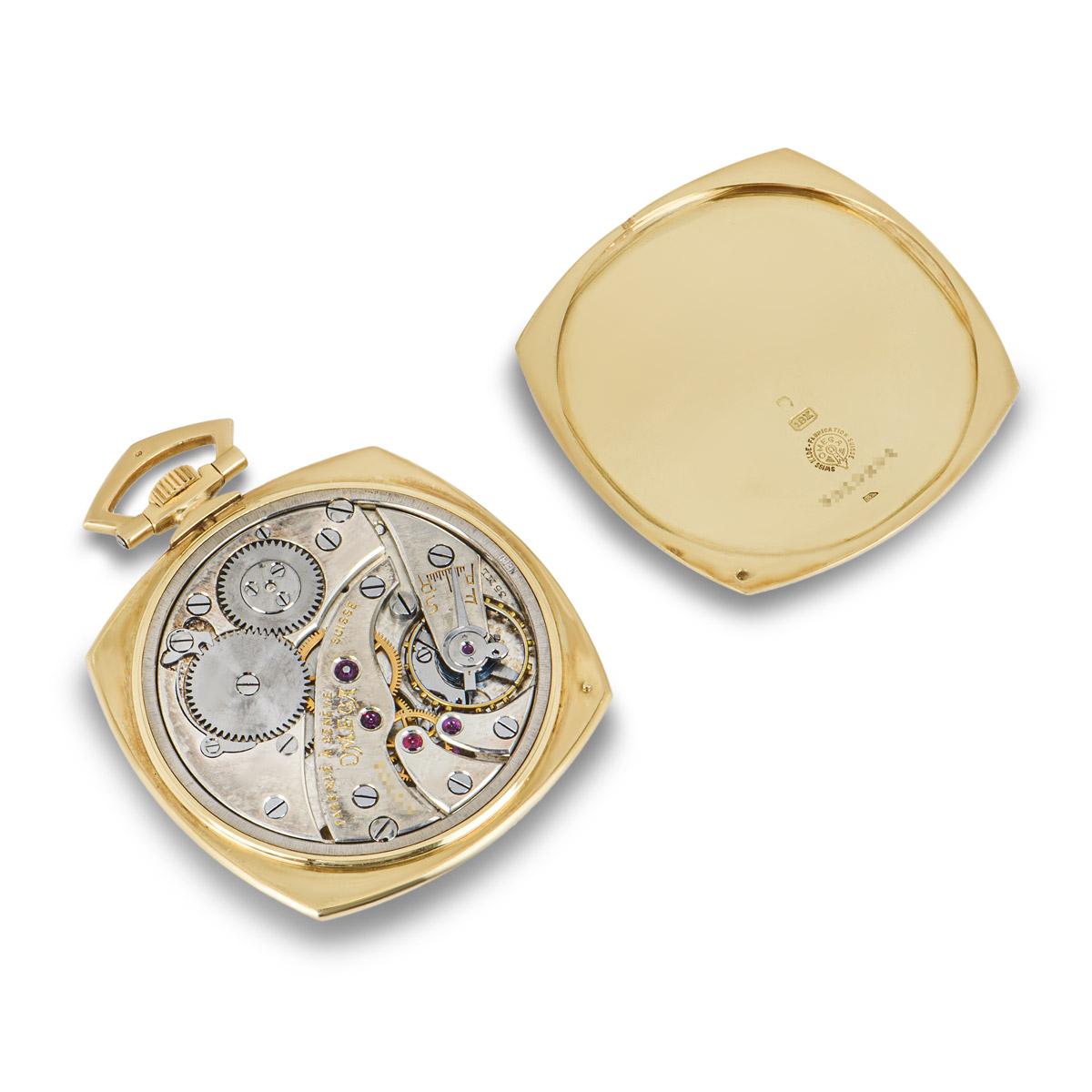 Omega Seltene Gelbgold Double Signed Dial Quadratische Taschenuhr mit offenem Zifferblatt im Zustand „Gut“ im Angebot in London, GB