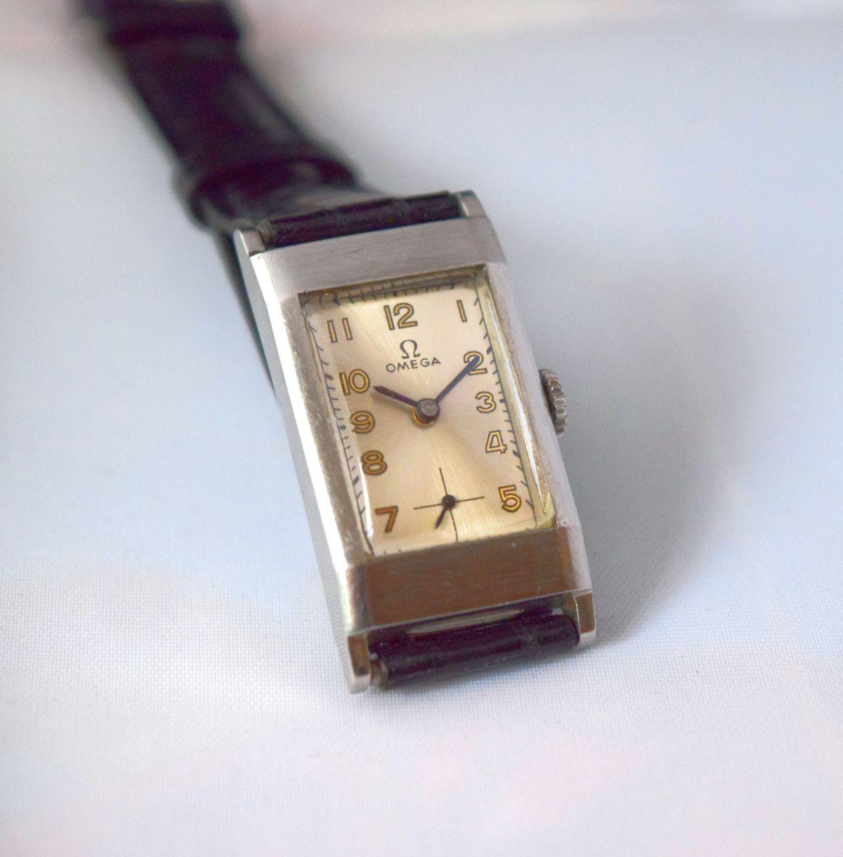 Omega Rectangular Unique Watch Steel Cased Rare Example 4