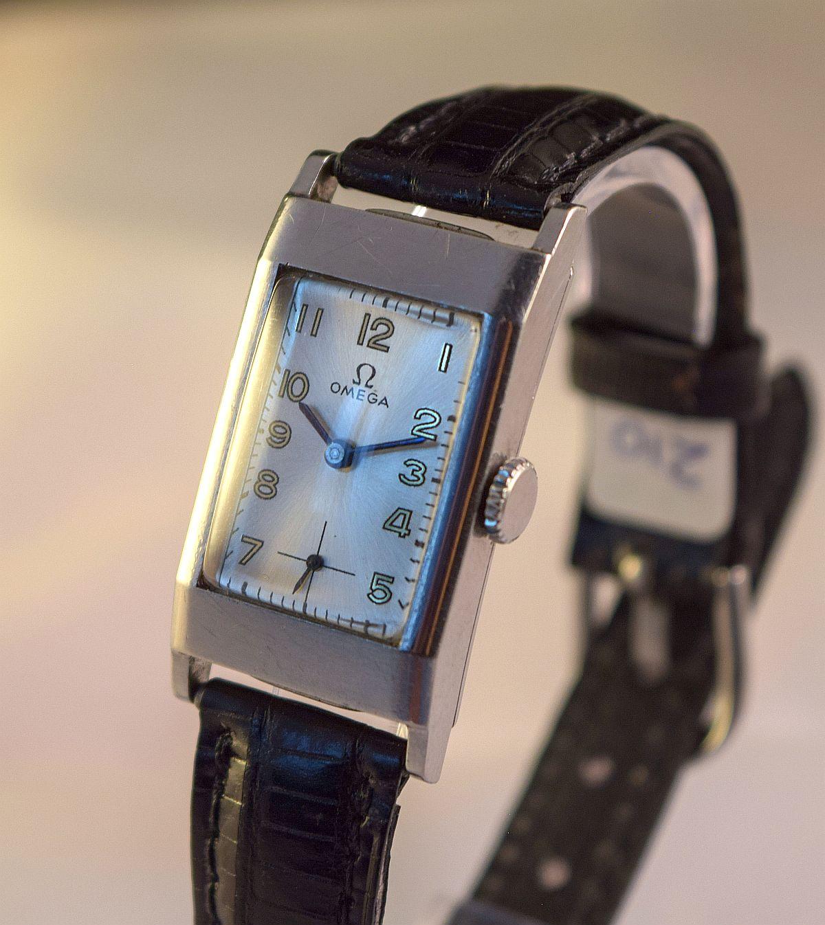 Omega Rechteckige, einzigartige Uhr mit Stahlgehäuse, seltenes Beispiel 4