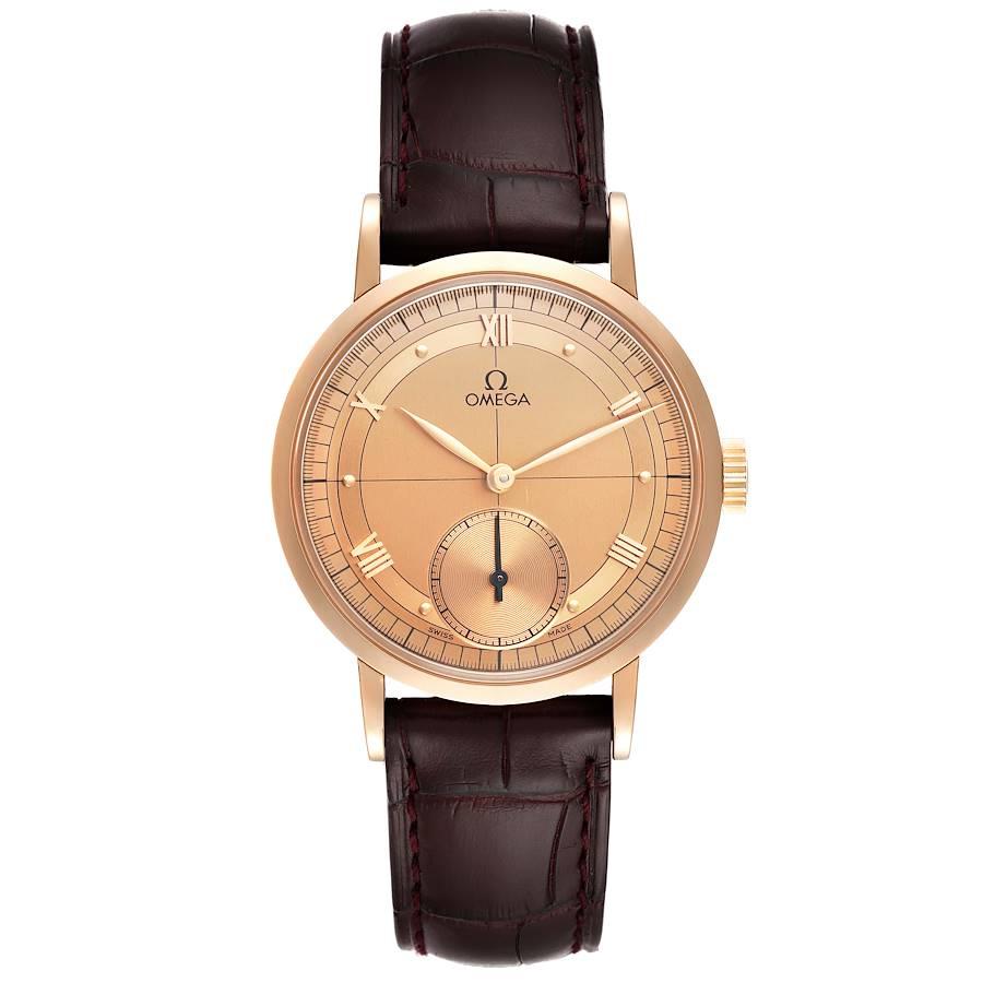 Omega Renaissance 1894 18k Rose Gold Limited Edition Mens Watch 5950.30.03. Manual-winding movement. 18K rose gold round case 36.0 mm in diameter. Exhibition transparent sapphire crystal case back. 18k rose gold bezel. Domed scratch-resistant