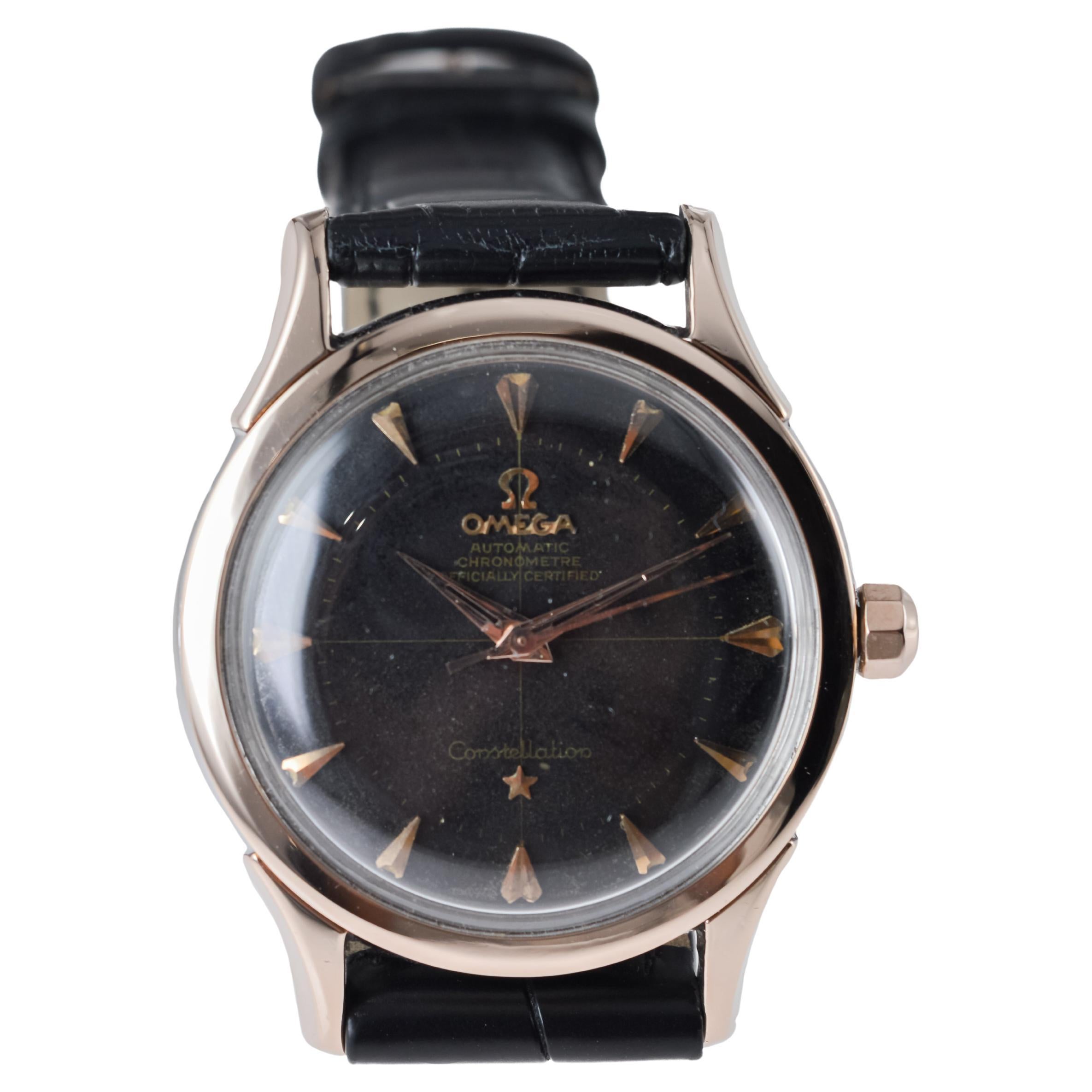 Omega Rose Gold and Steel Constellation with Original Black Dial from 1950's For Sale 6