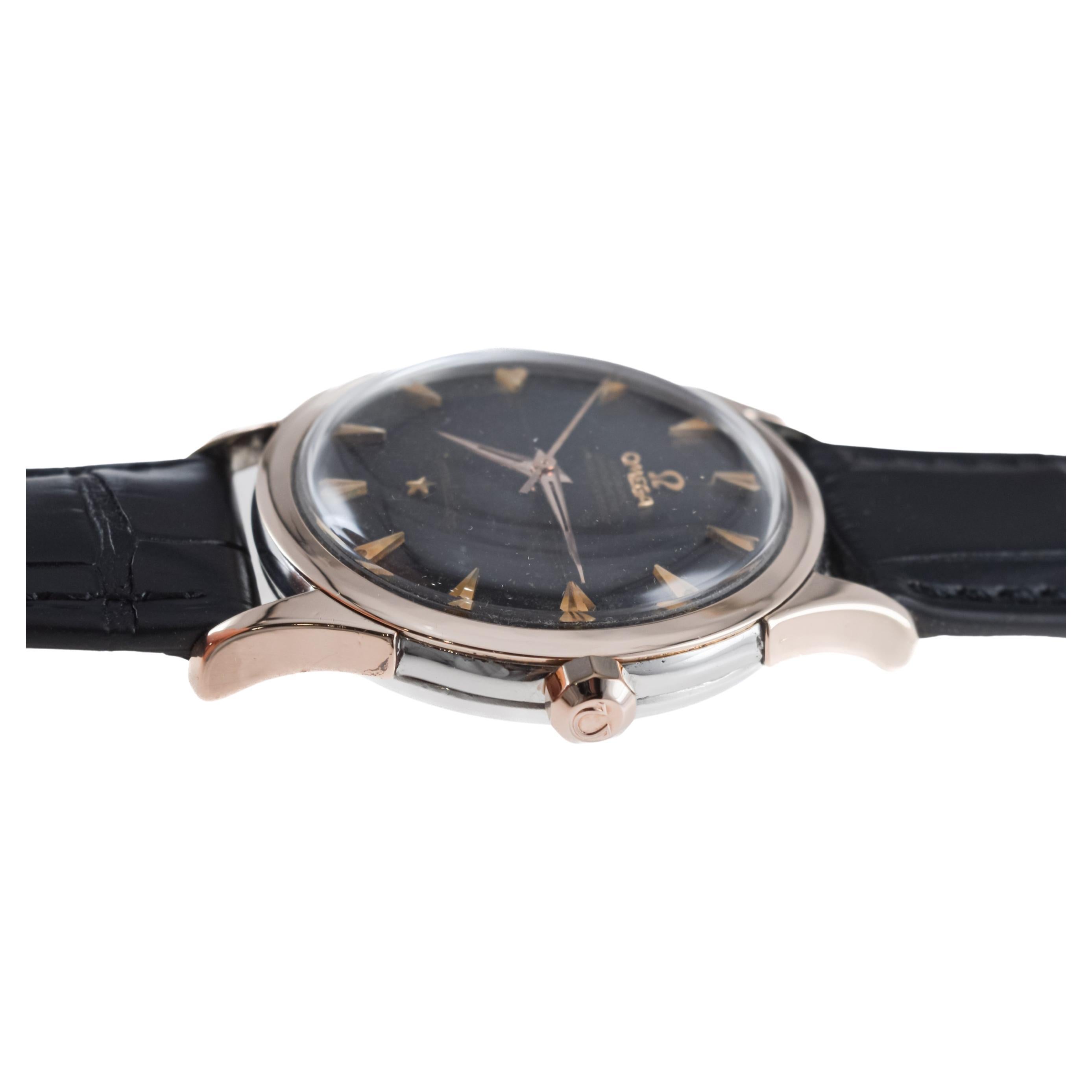 Omega Rose Gold and Steel Constellation with Original Black Dial from 1950's For Sale 8