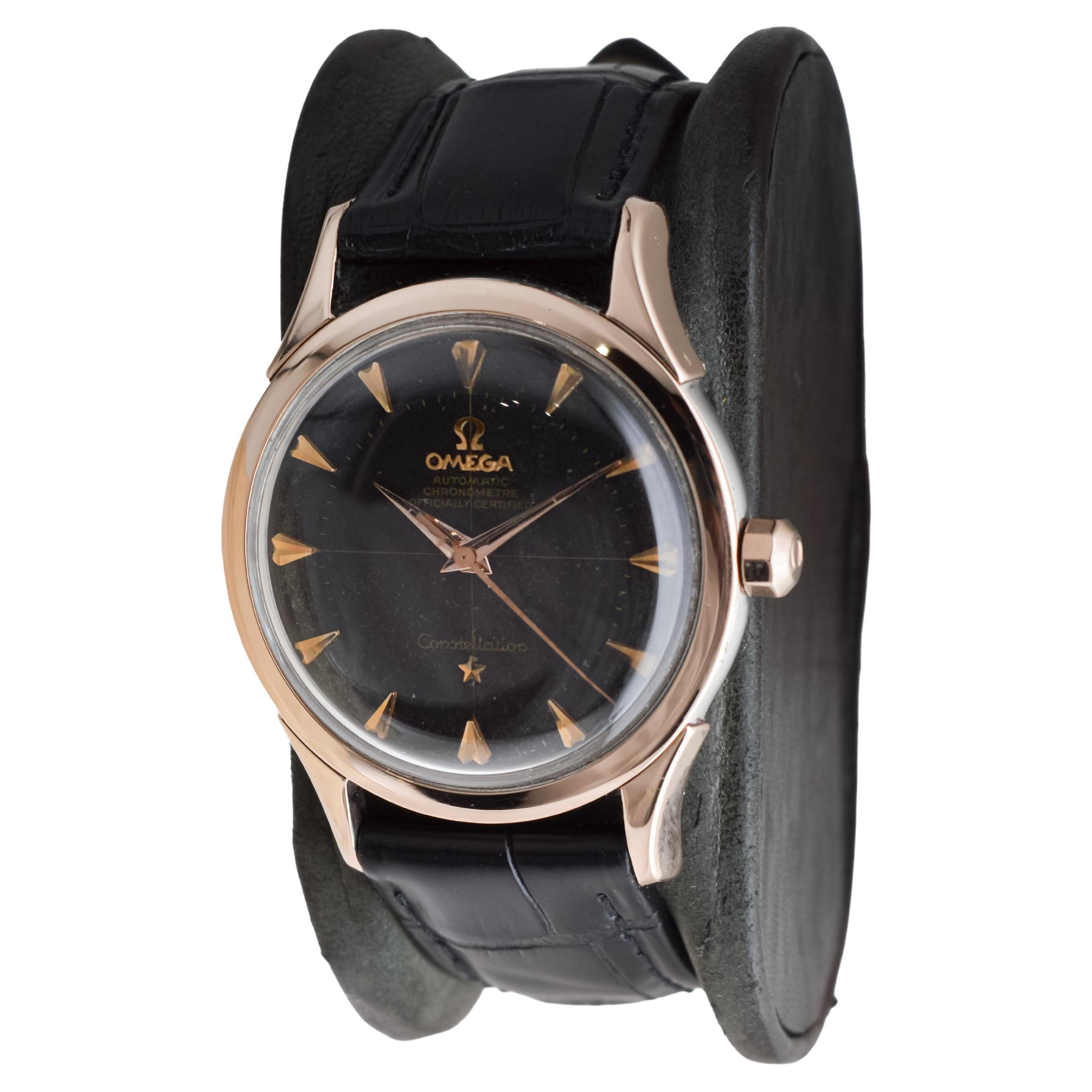 Omega Rose Gold and Steel Constellation with Original Black Dial from 1950's For Sale 1