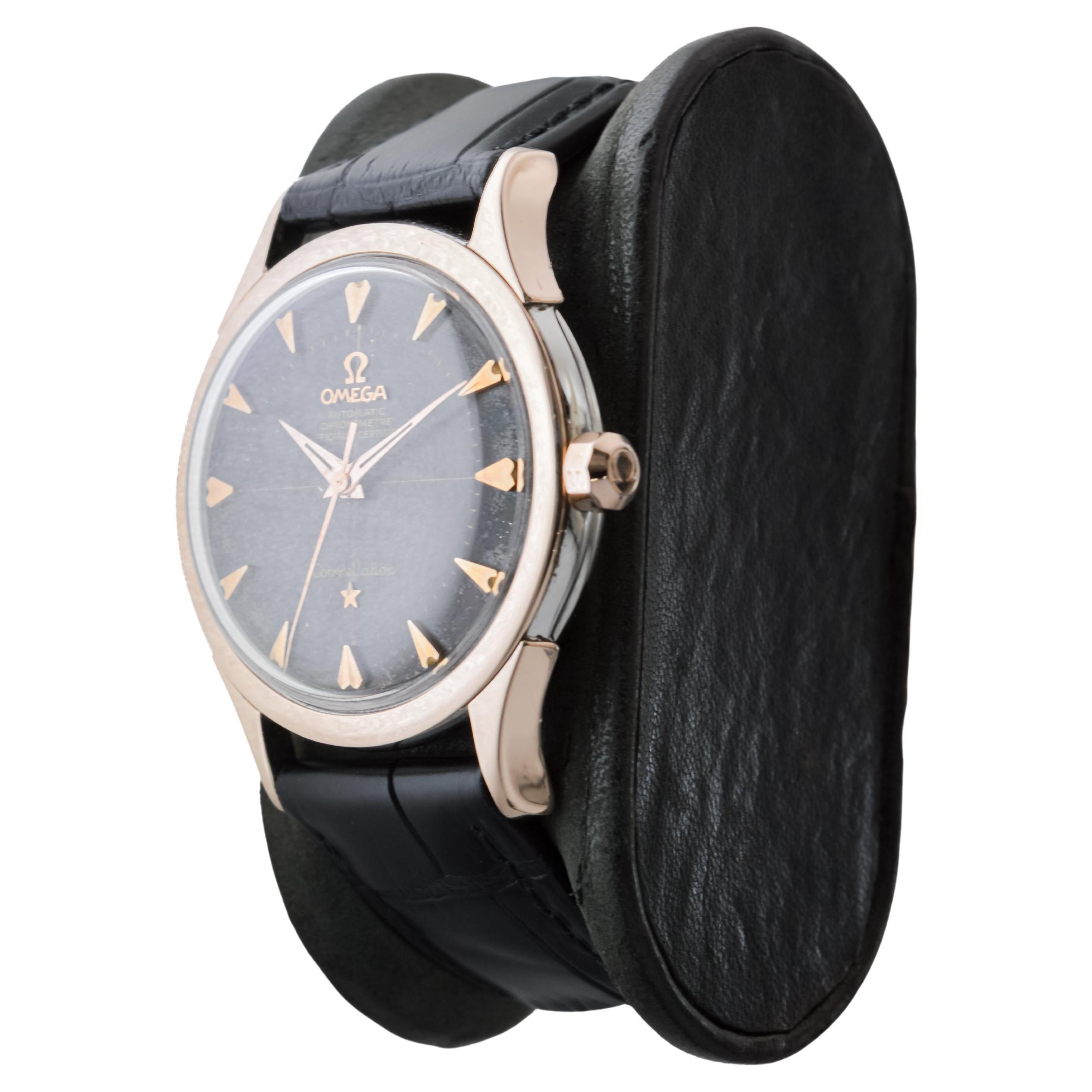 Omega Rose Gold and Steel Constellation with Original Black Dial from 1950's For Sale 2