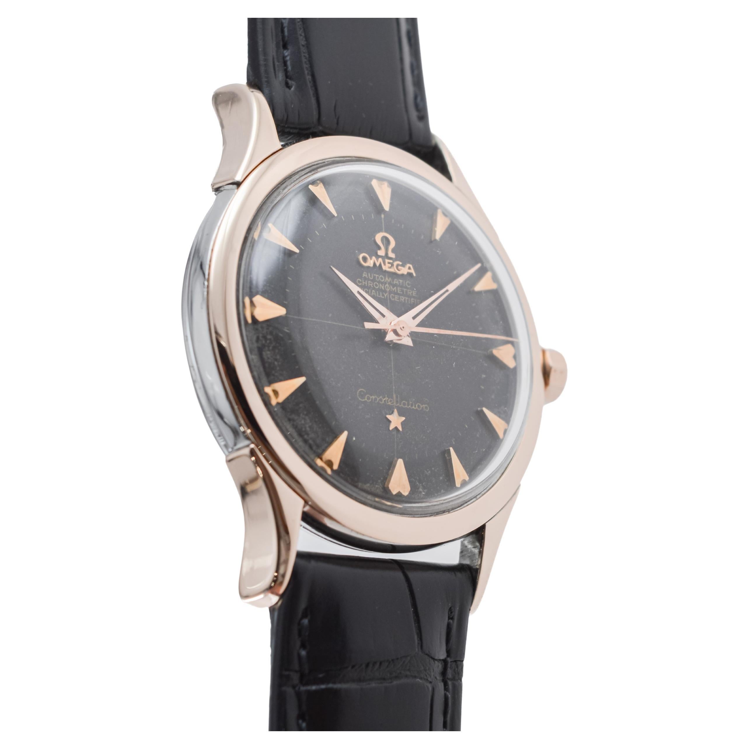 Omega Rose Gold and Steel Constellation with Original Black Dial from 1950's For Sale 3