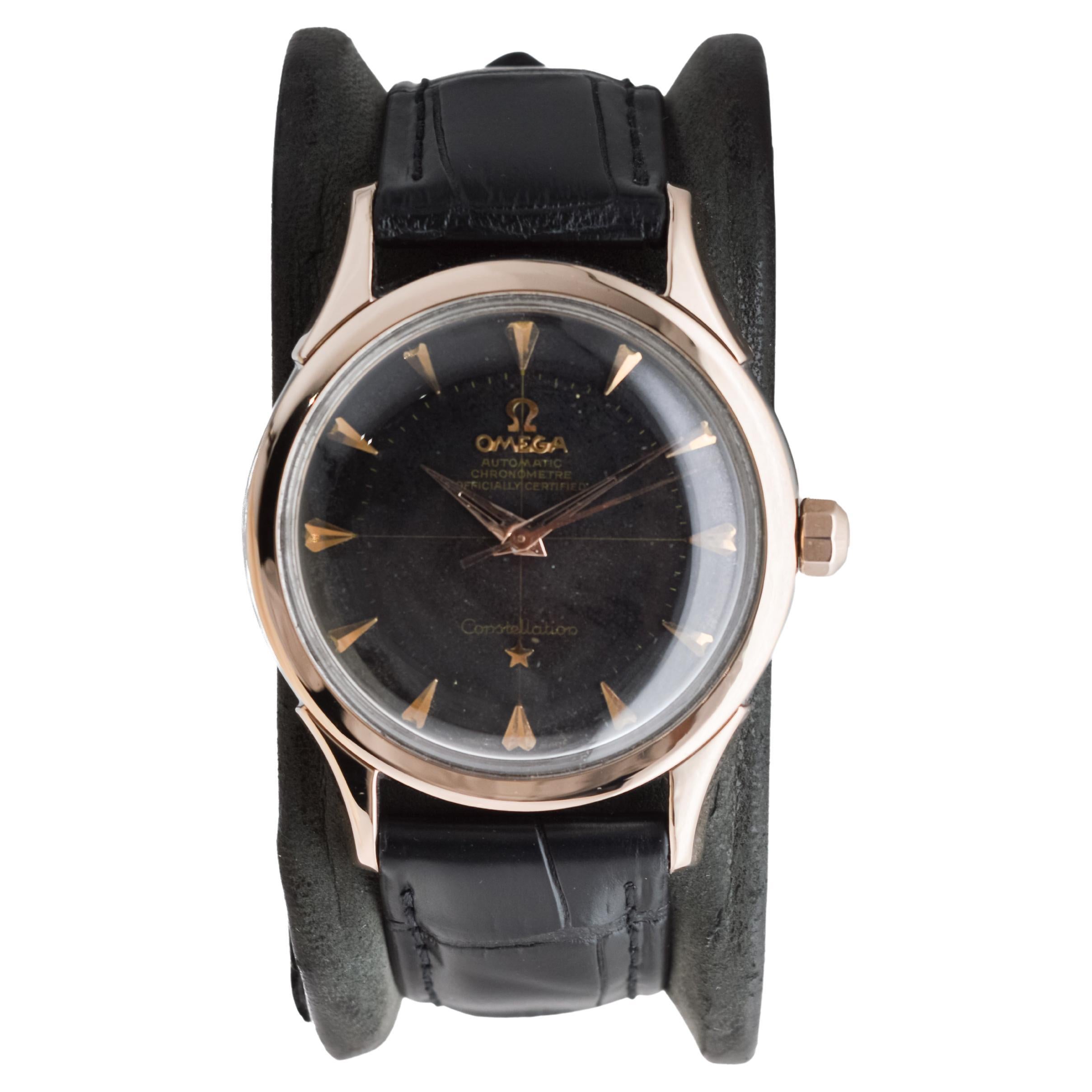 Omega Rose Gold und Stahl Constellation mit original schwarzem Zifferblatt aus den 1950er Jahren