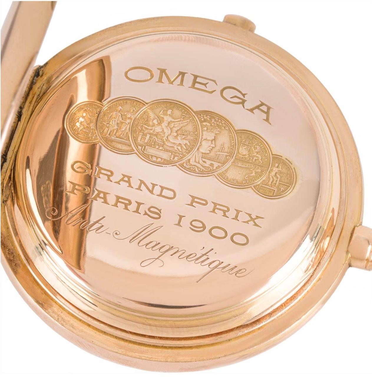 Men's Omega Rose Gold Chronograph Keyless Lever Full Hunter Pocket Watch C1900