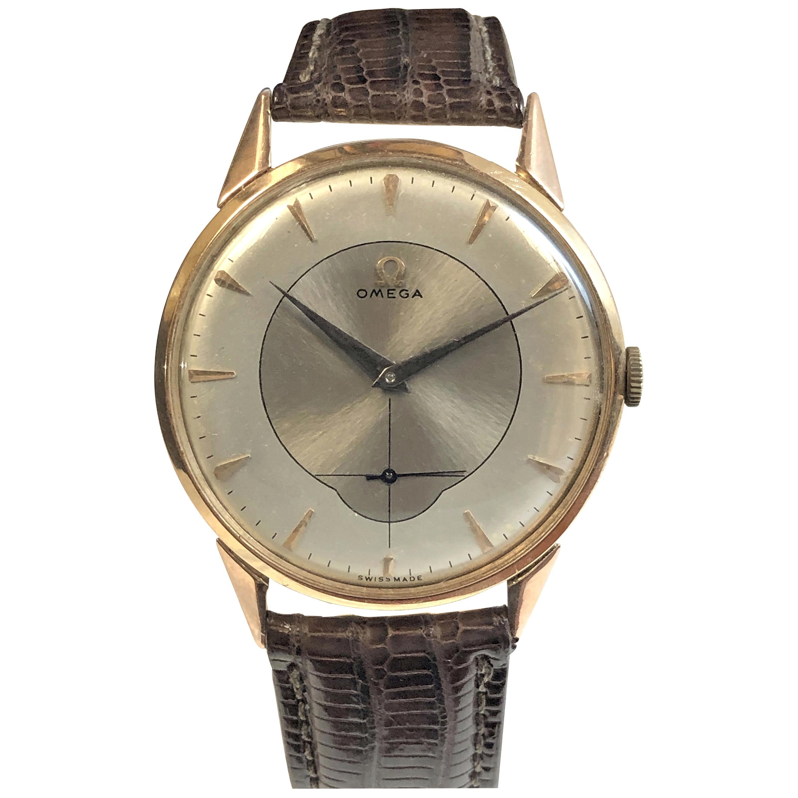 Omega Rose Gold Oversized Mechanical Wristwatch For Sale