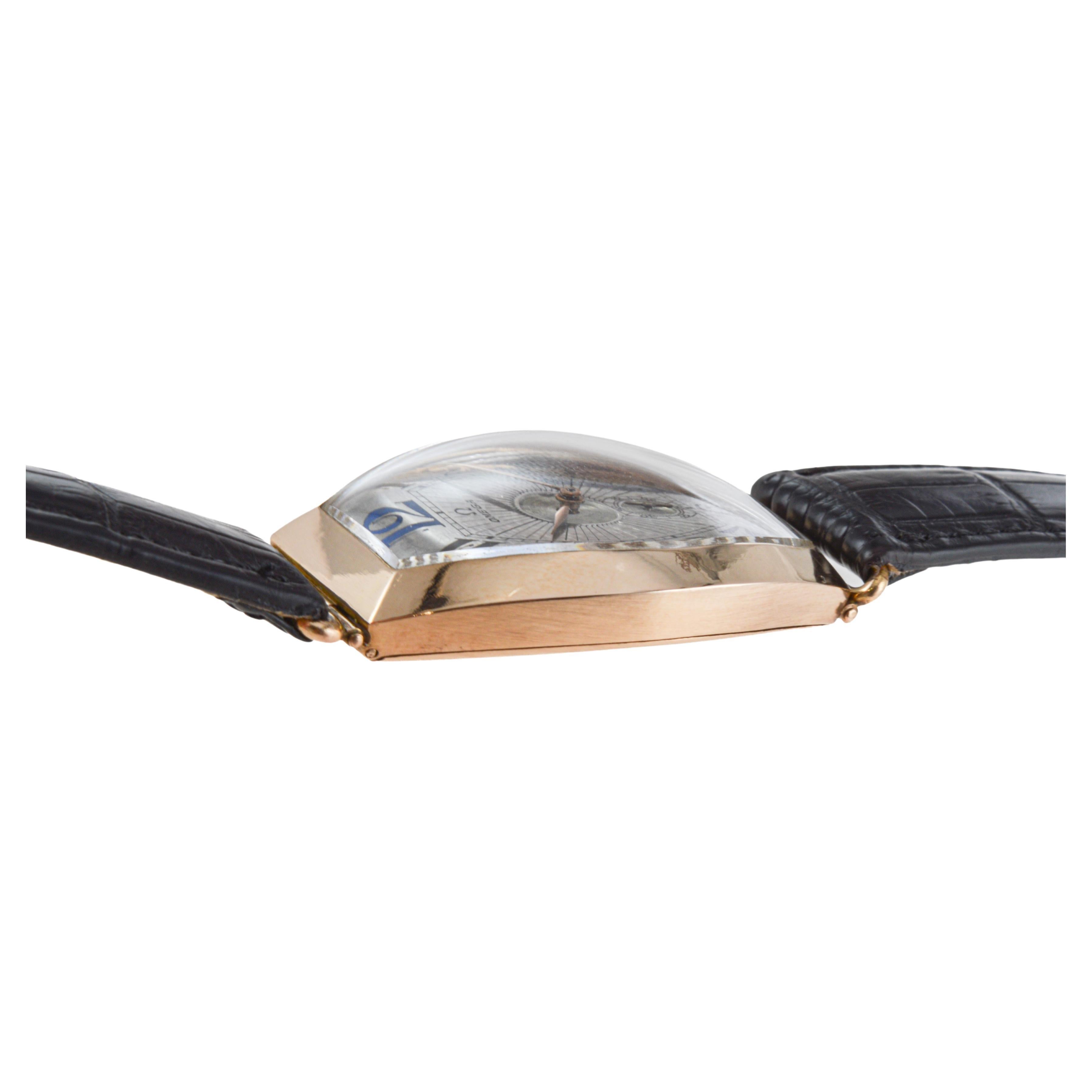 Omega Rose Gold Oversized Tonneau with Original Kiln Fired Enamel Print dial For Sale 4