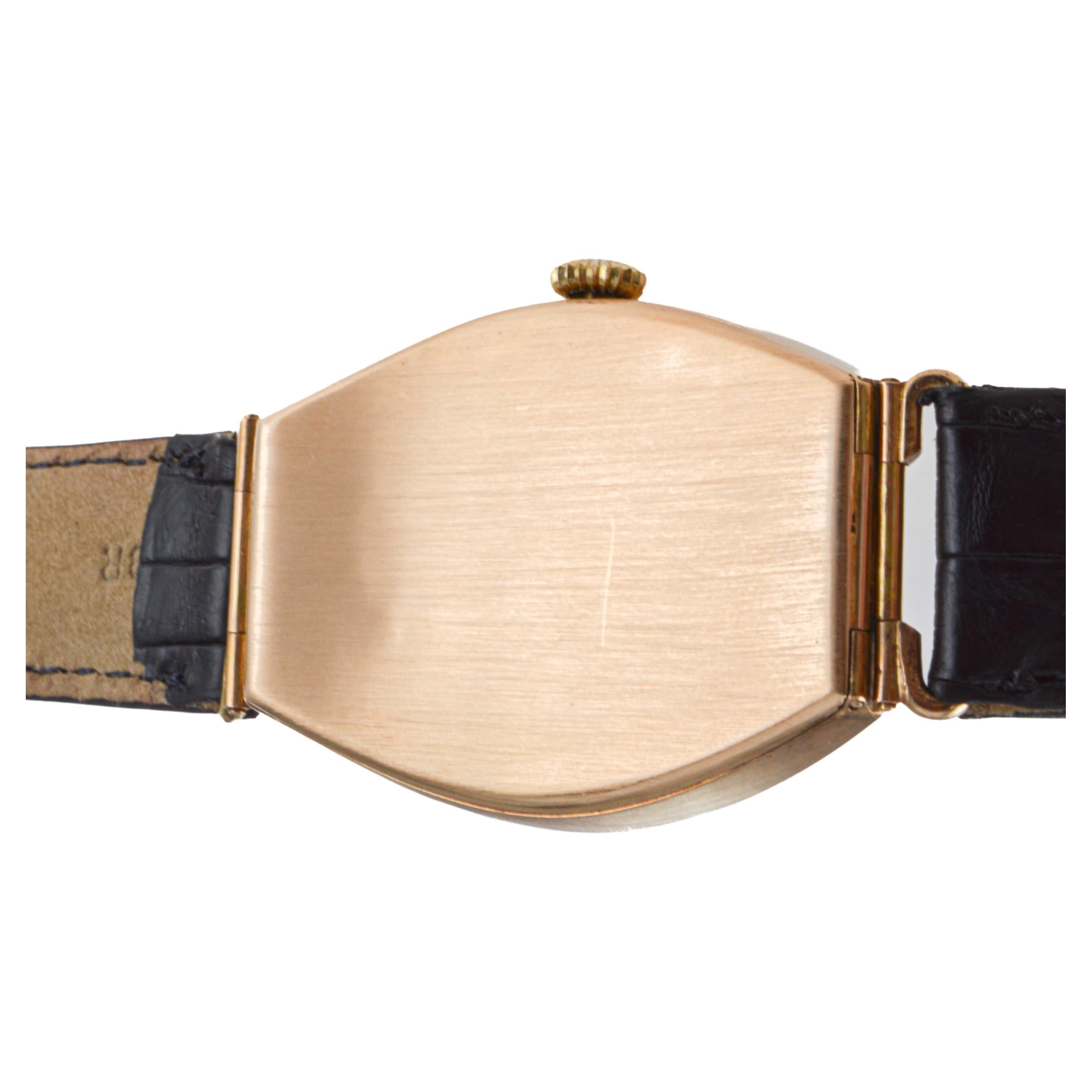 Omega Rose Gold Oversized Tonneau with Original Kiln Fired Enamel Print dial For Sale 6