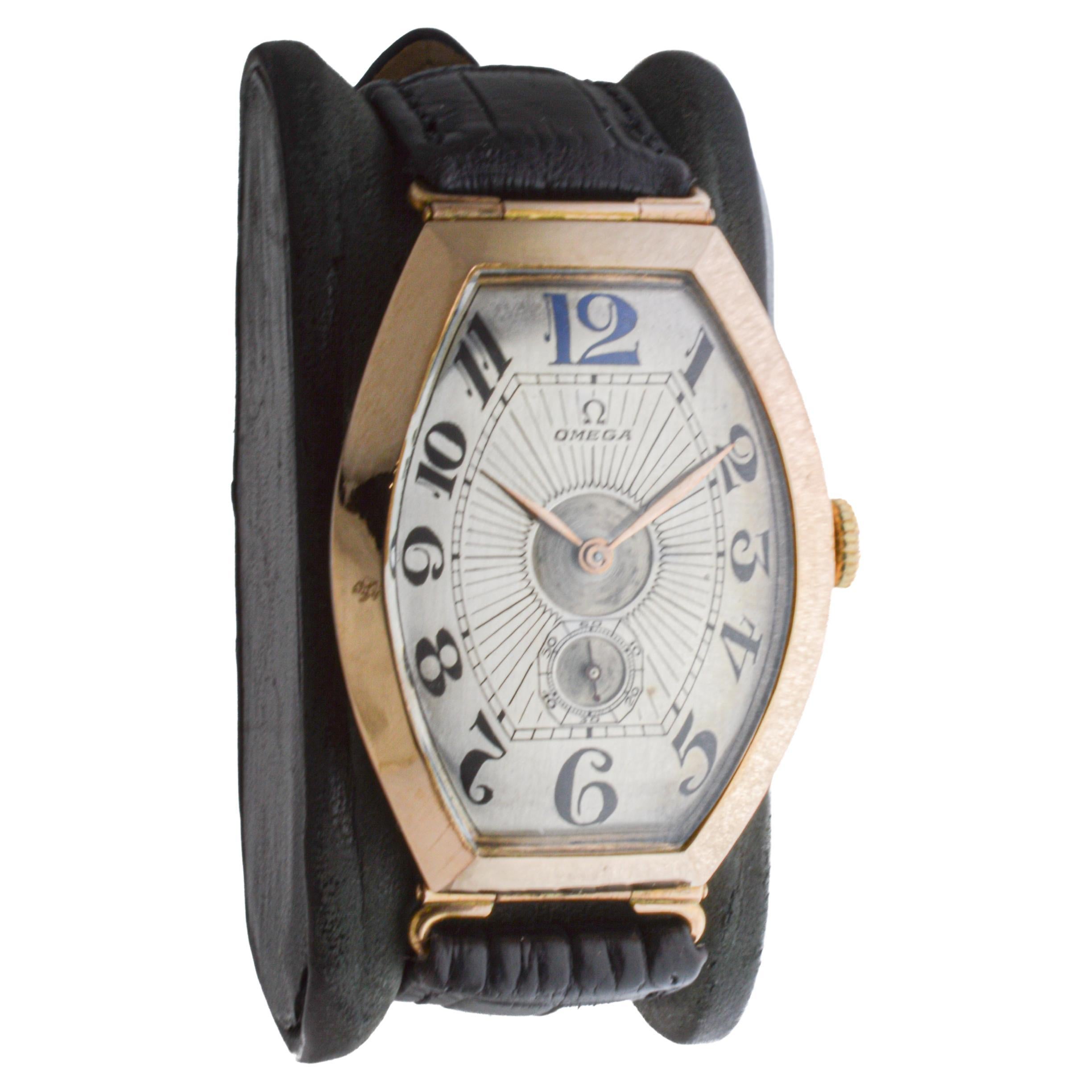 Omega Rose Gold Oversized Tonneau with Original Kiln Fired Enamel Print dial