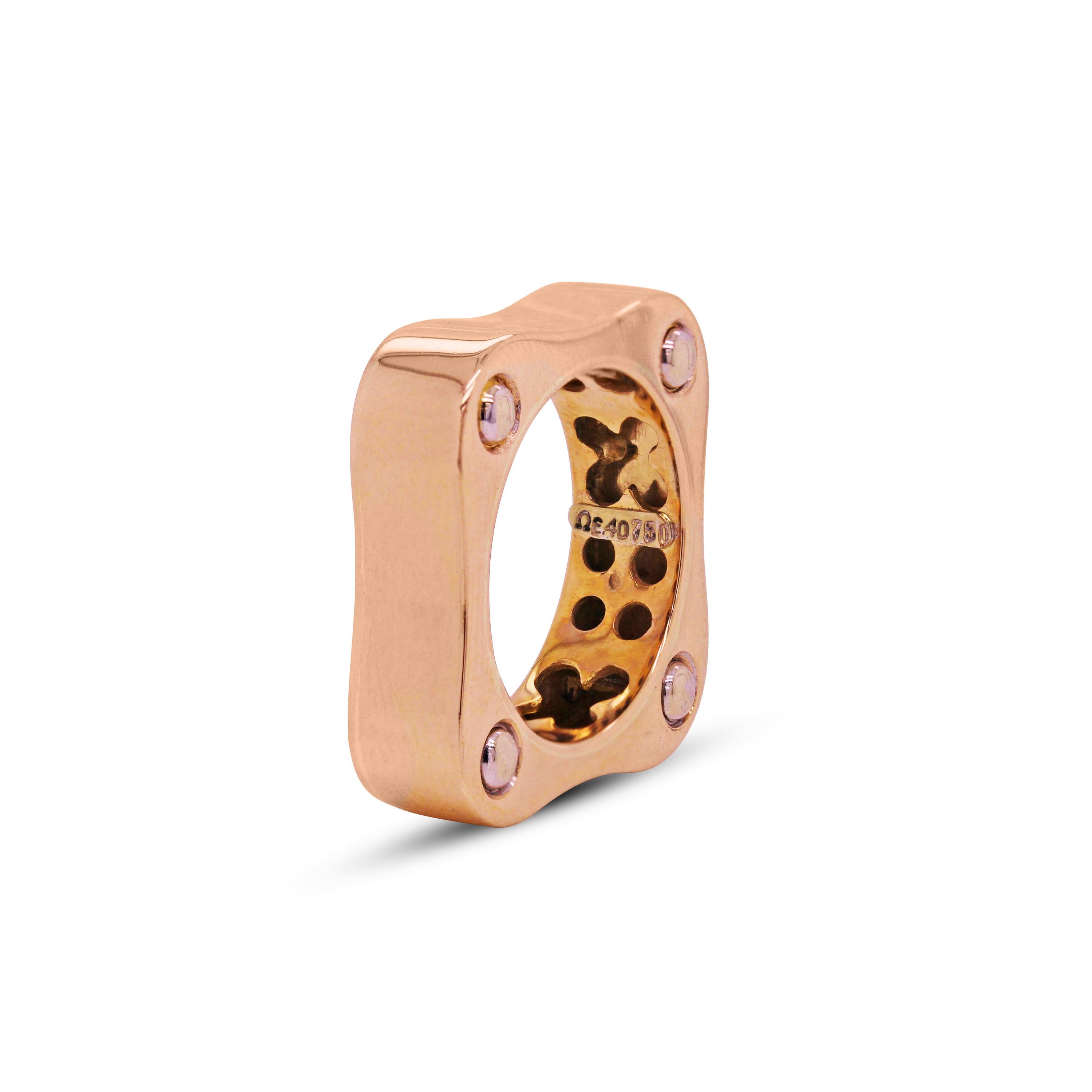 18K Rose Gold Square Band Ring by Omega

This unique band ring features beautiful curves and symmetry to bring together this original design in a square like shape.

Ring is 6mm in width. Size 6.