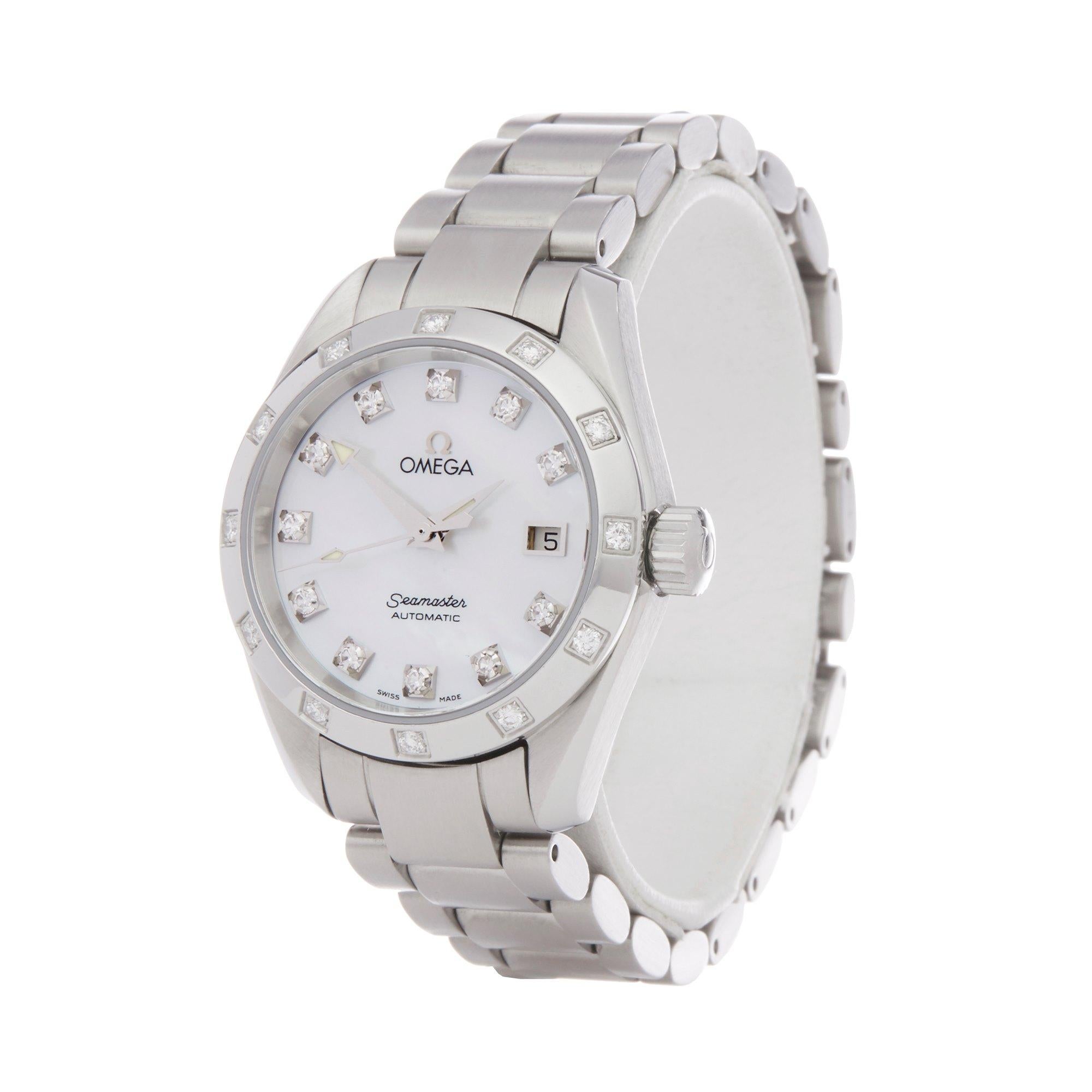 Xupes Reference: W007696
Manufacturer: Omega
Model: Seamaster
Model Variant: 0
Model Number: 25647500
Age: 2000
Gender: Ladies
Complete With: Omega Box, Manual &Guarantee
Dial: Mother of Pearl With Diamond Markers
Glass: Sapphire Crystal
Case Size: