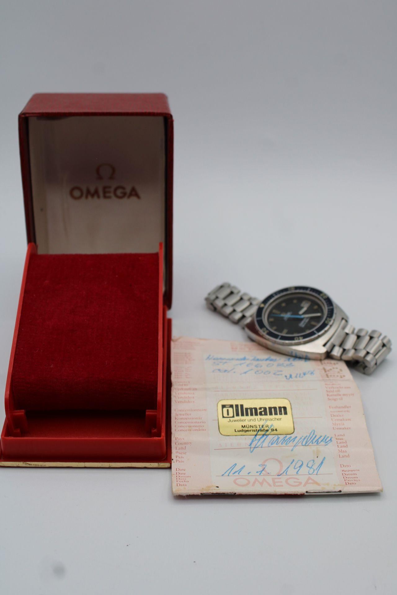 A truly special piece that is incredibly hard to find. This Omega Seamaster 120 166.088 is hard enough to find original on its own let alone with box, papers and original bracelet as is the case with this one!

39mm stainless steel bulky case