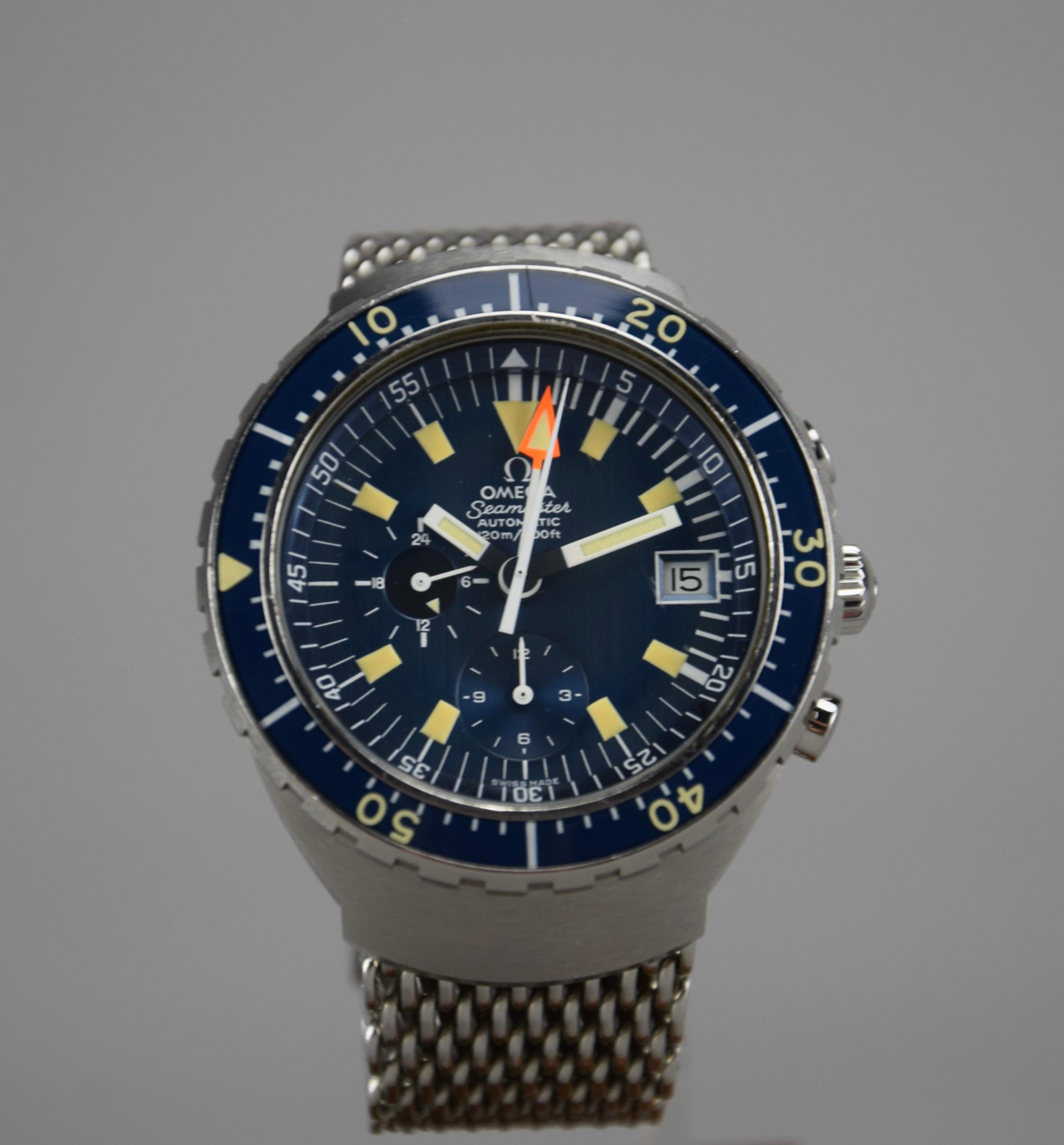 Stainless Steel Omega Seamaster 120m Automatic Chronograph 1973 a.k.a. Big Blue For Sale