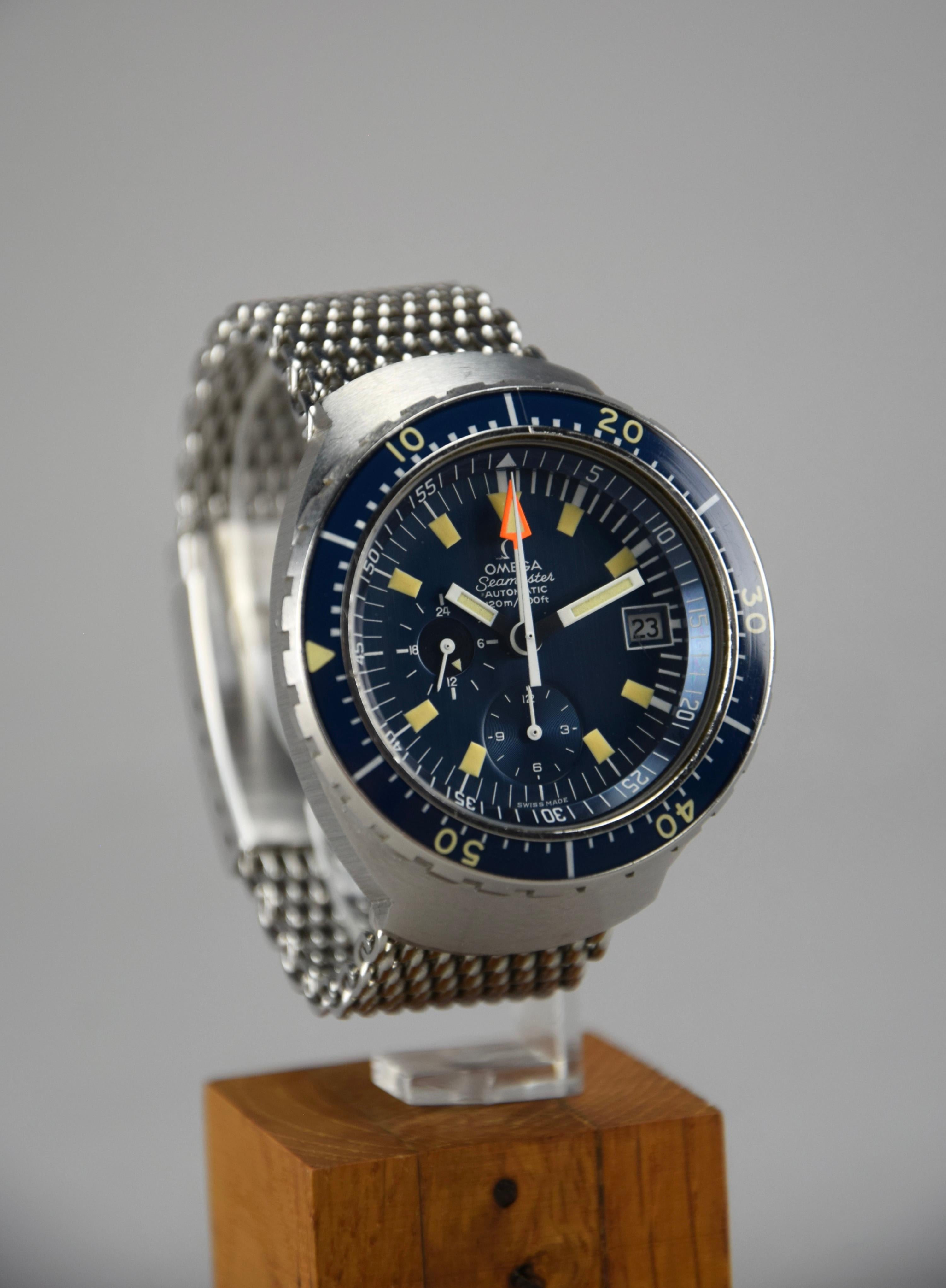 Omega Seamaster 120m Automatic Chronograph 1973 a.k.a. Big Blue In Good Condition For Sale In Weesp, NL