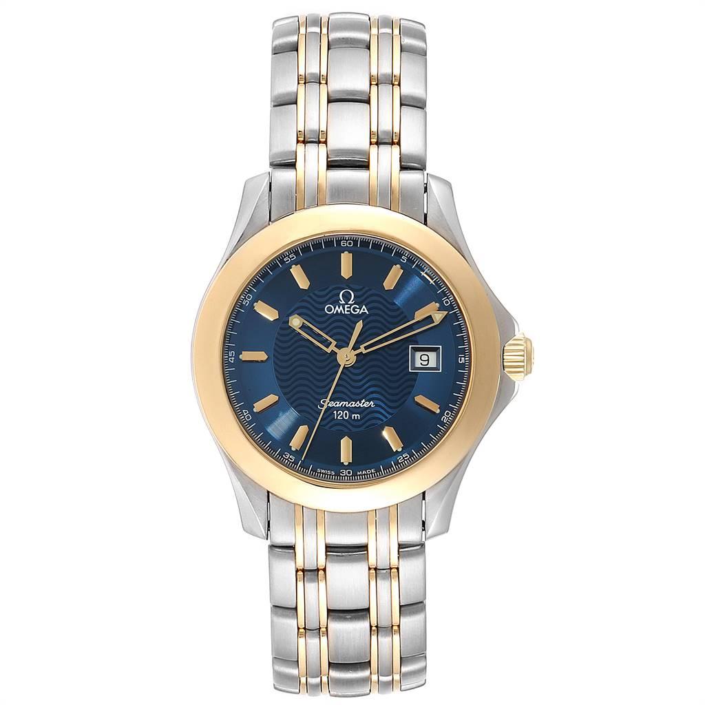 Omega Seamaster 120M Steel Yellow Gold Blue Dial Quarz Watch 2311.81.00. Quartz movement. Stainless steel round case 34.8 mm in diameter. 18K yellow gold crown with Omega logo. 18K yellow gold smooth bezel. Scratch resistant sapphire crystal. Blue