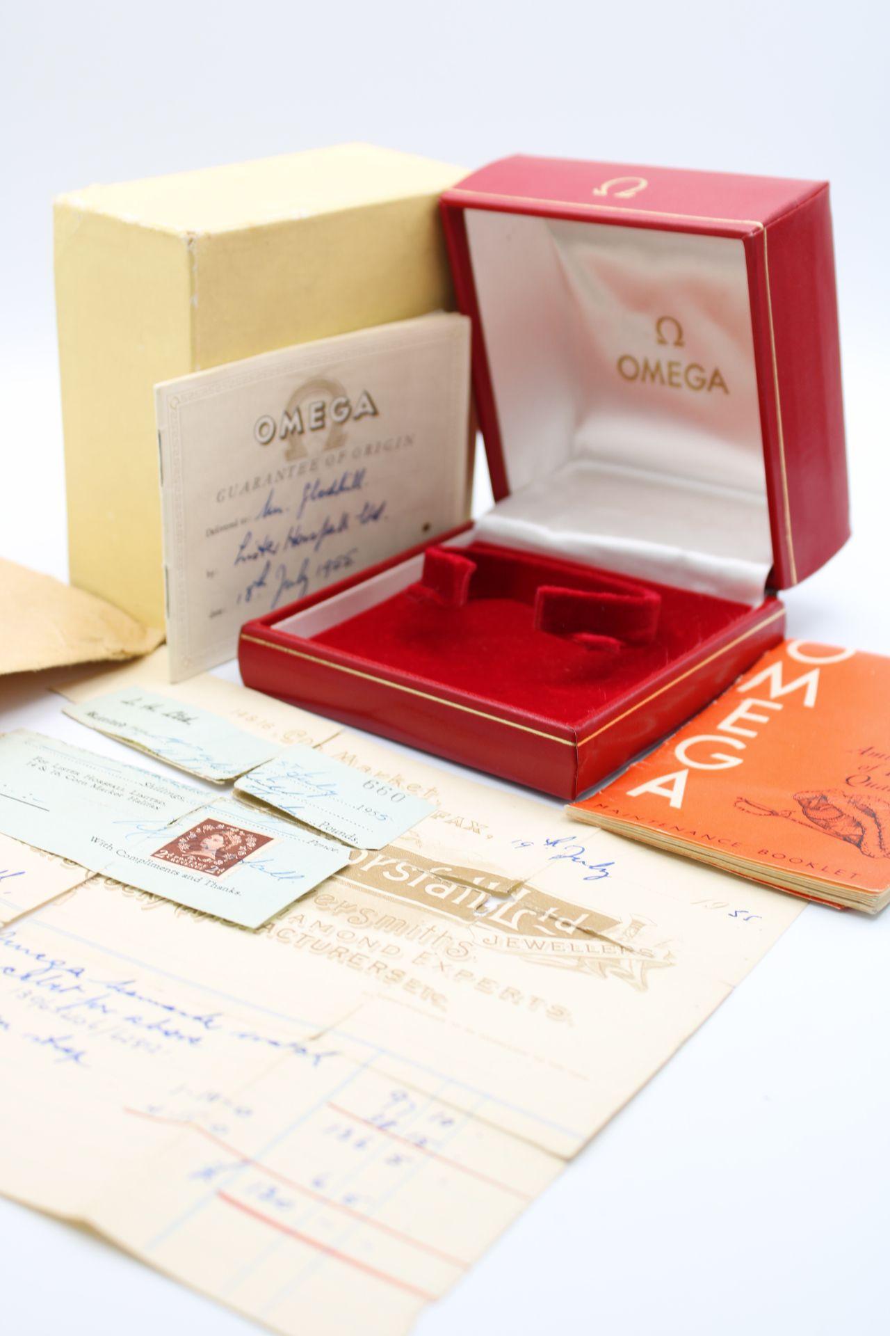 Watch: Omega Seamaster 13895 Box and Papers
Stock Number: CHW5144

Quite remarkable to think that this watch was first sold in the UK back in 1955 and even more so to think the original receipt, Omega Guarantee and even Omega Service book (with the