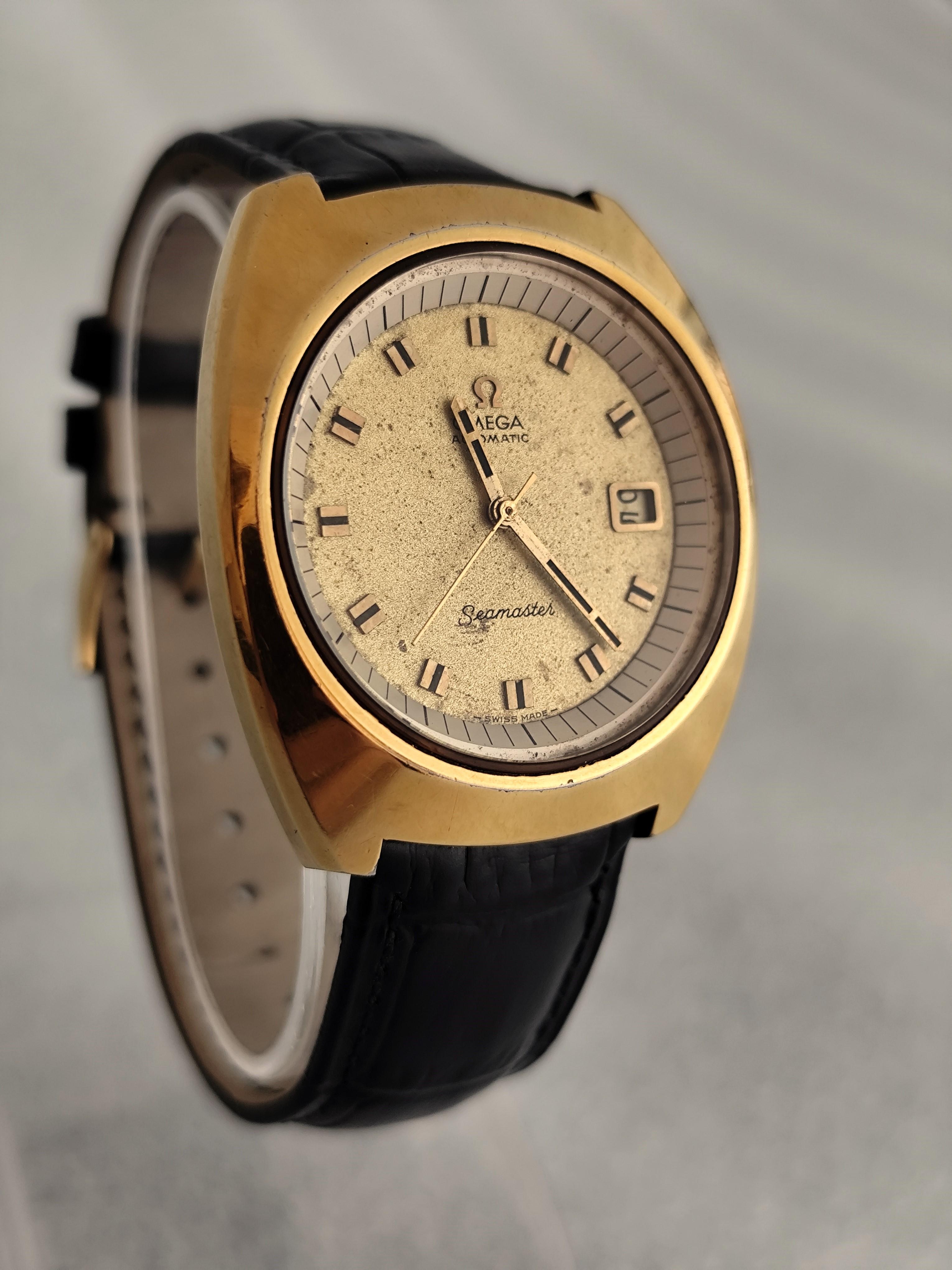   Brand : Omega

Model: Seamaster

Reference 166087



Country Of M:anufacture: Switzerland

Movement: Automatic

Case Material: Gold Plated Stainless Steel

Measurements :39 mm diameter (excluding crown )

Band Type : After Market Calf Leather With