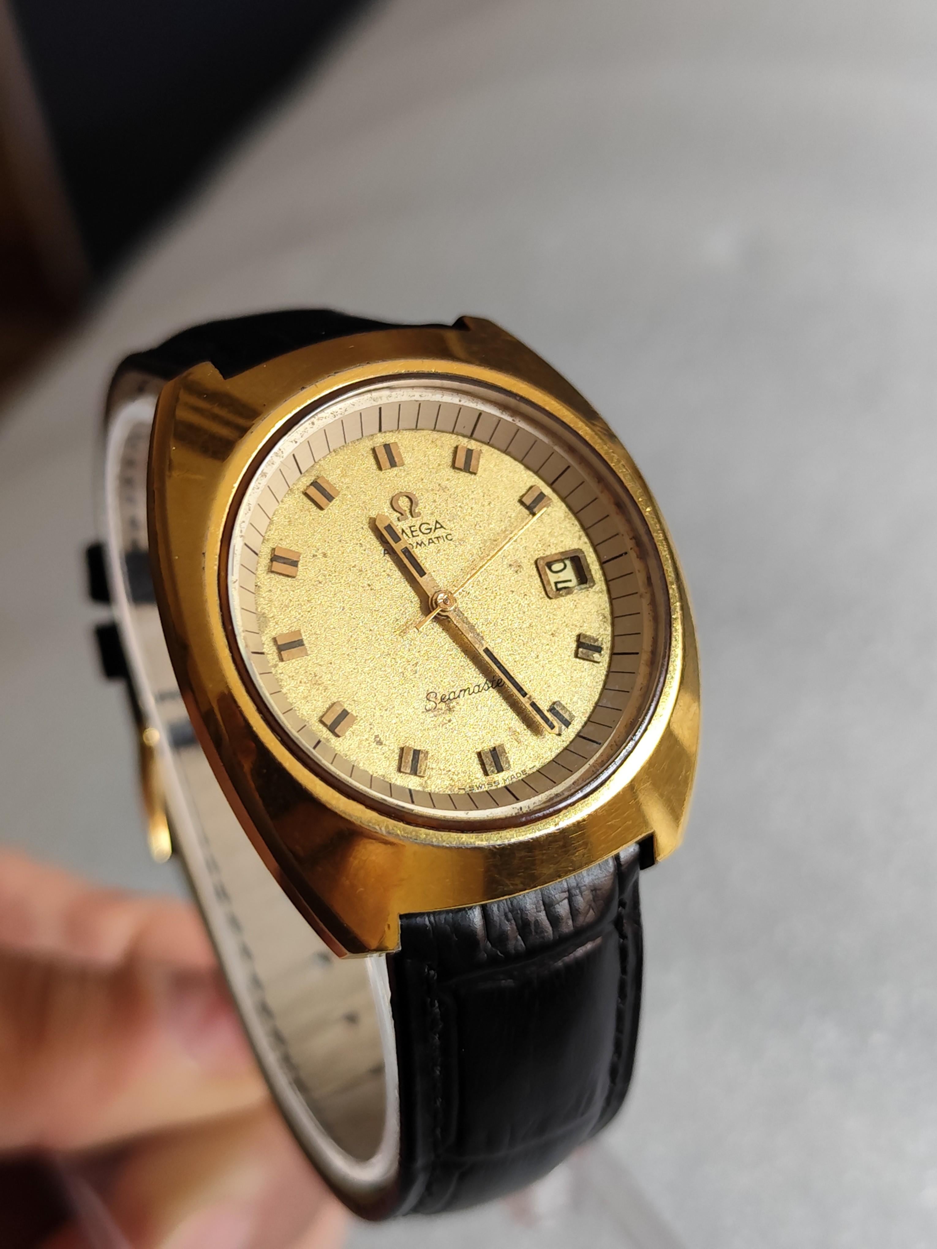 Men's Omega Seamaster 166.087 Automatic Jumbo Gold Plated Watch For Sale