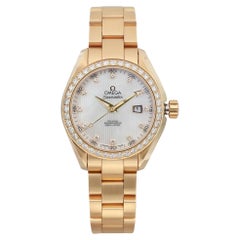 New Omega Seamaster 18k Yellow Gold Diamonds MOP Dial Watch 231.55.34.20.55.001