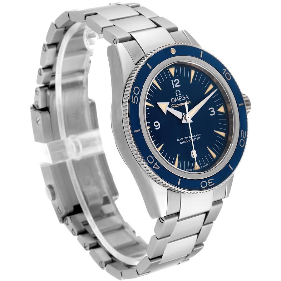 Omega Seamaster 300 Blue Dial Titanium Watch 233.90.41.21.03.001 Box Card In Excellent Condition For Sale In Atlanta, GA