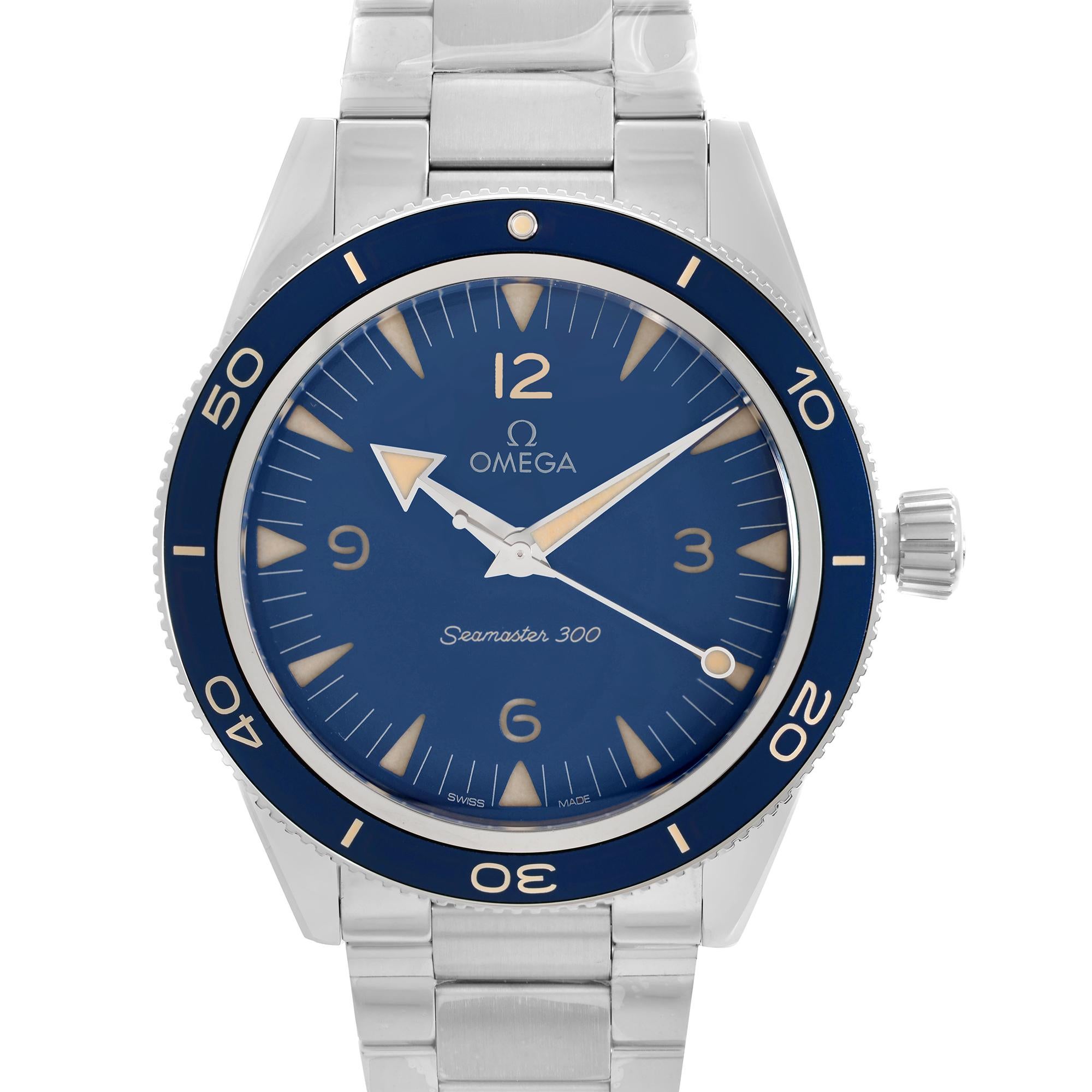 Unworn Omega Seamaster 300 Co-Axial Master Chronometer Blue Dial 234.30.41.21.03.001. This Beautiful Timepiece is Powered by Mechanical (Automatic) Movement And Features: Round Stainless Steel Case with a Stainless Steel Bracelet, Unidirectional