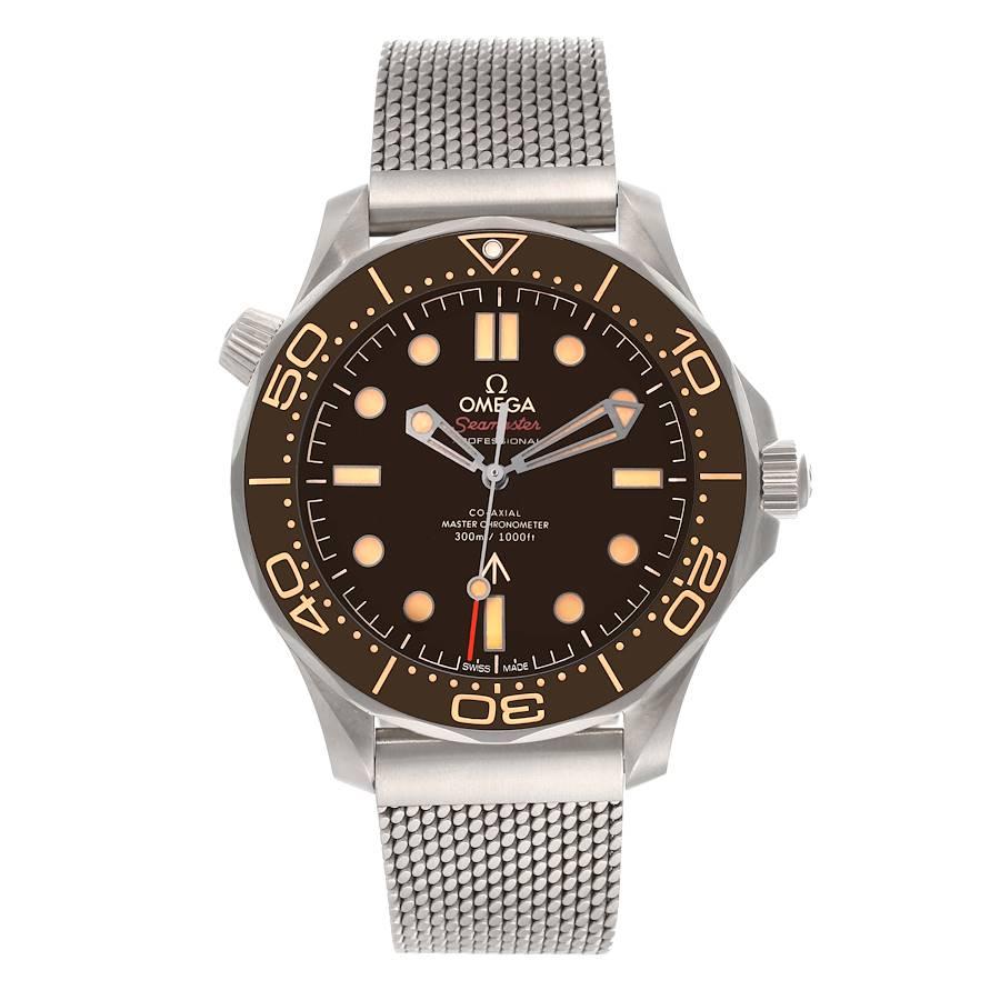 Omega Seamaster 300M 007 Edition Titanium Watch 210.90.42.20.01.001 Box Card. Automatic self-winding movement. Titanium round case 42.0 mm in diameter. Brown unidirectional rotating bezel. Scratch resistant sapphire crystal. Matte tropical brown