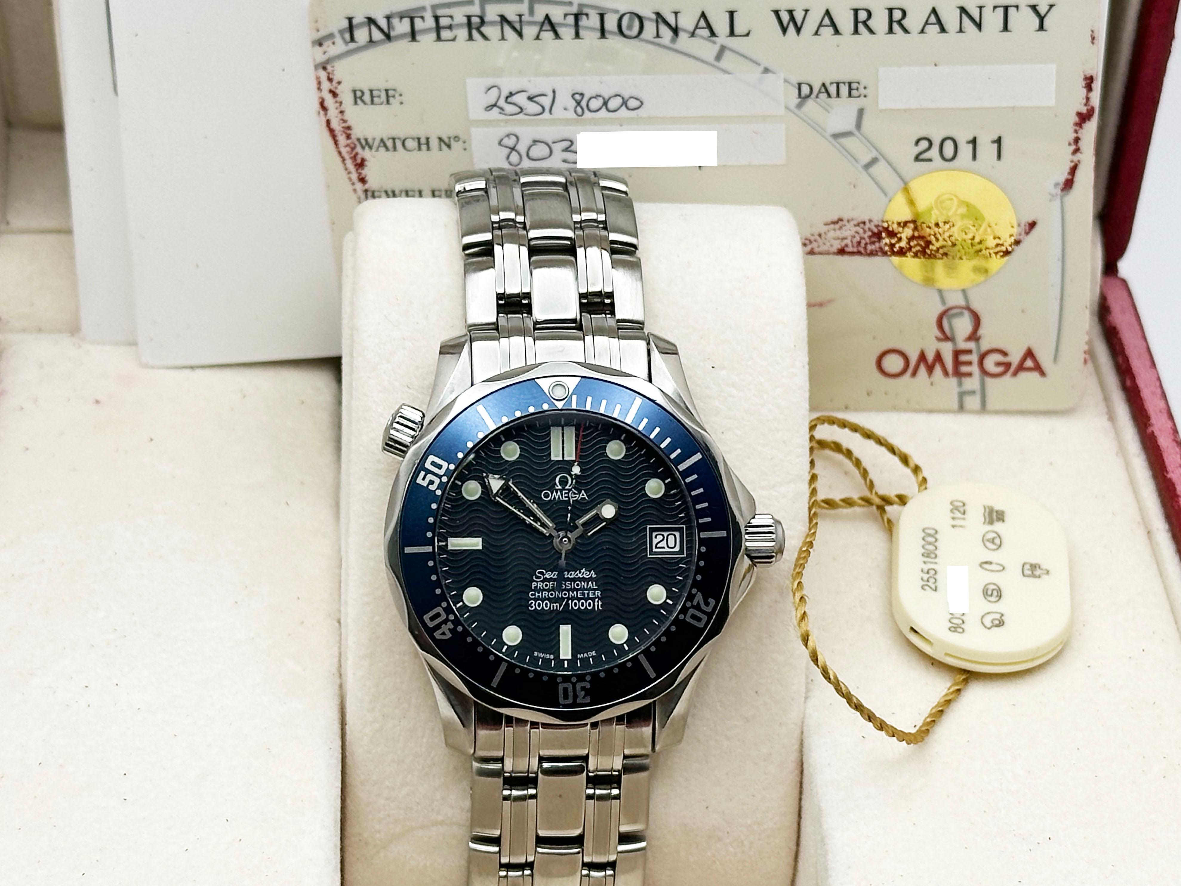 Omega Seamaster 300M 2551.80 36mm Edelstahl Box Papiere im Angebot 8