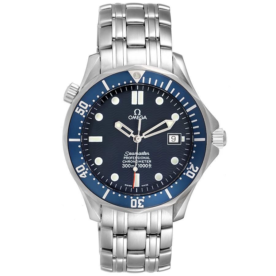 Omega Seamaster 300M Blue Dial Steel Mens Watch 2531.80.00 Box Card. Automatic self-winding movement. Stainless steel case 41.0 mm in diameter. Omega logo on a crown. Blue unidirectional rotating bezel. Scratch resistant sapphire crystal. Blue wave