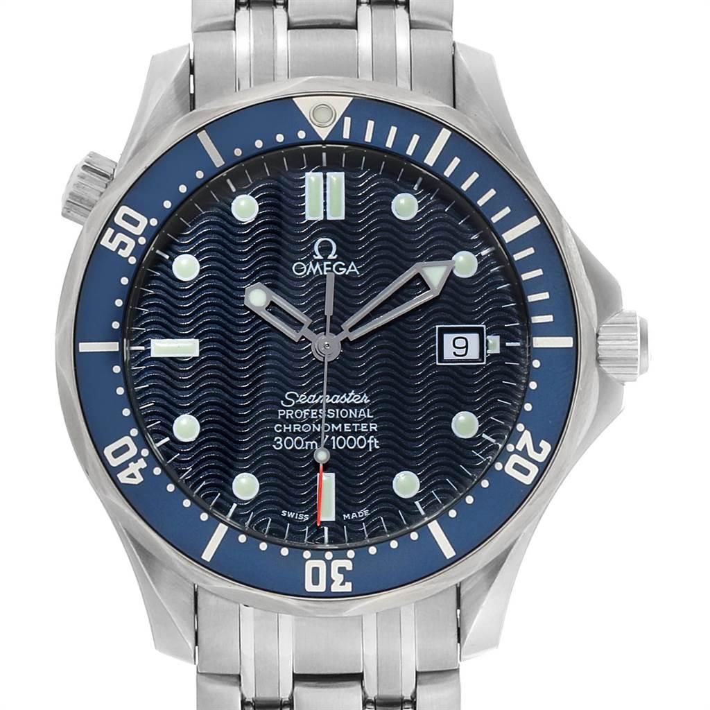 Omega Seamaster 300M Blue Dial Steel Mens Watch 2531.80.00 Card. Automatic self-winding movement. Stainless steel case 41.0 mm in diameter. Omega logo on a crown. Blue unidirectional rotating bezel. Scratch resistant sapphire crystal. Blue wave