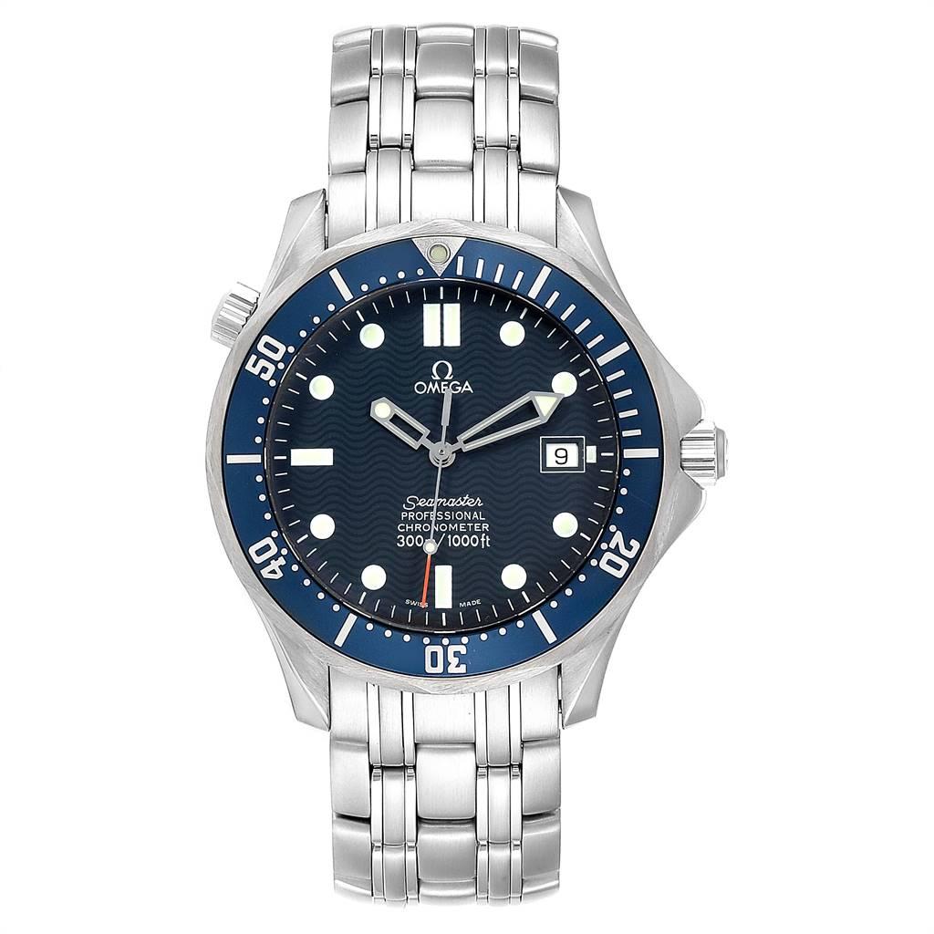 Omega Seamaster 300M Blue Dial Steel Mens Watch 2531.80.00. Automatic self-winding movement. Stainless steel case 41.0 mm in diameter. Omega logo on a crown. Blue unidirectional rotating bezel. Scratch resistant sapphire crystal. Blue wave decor