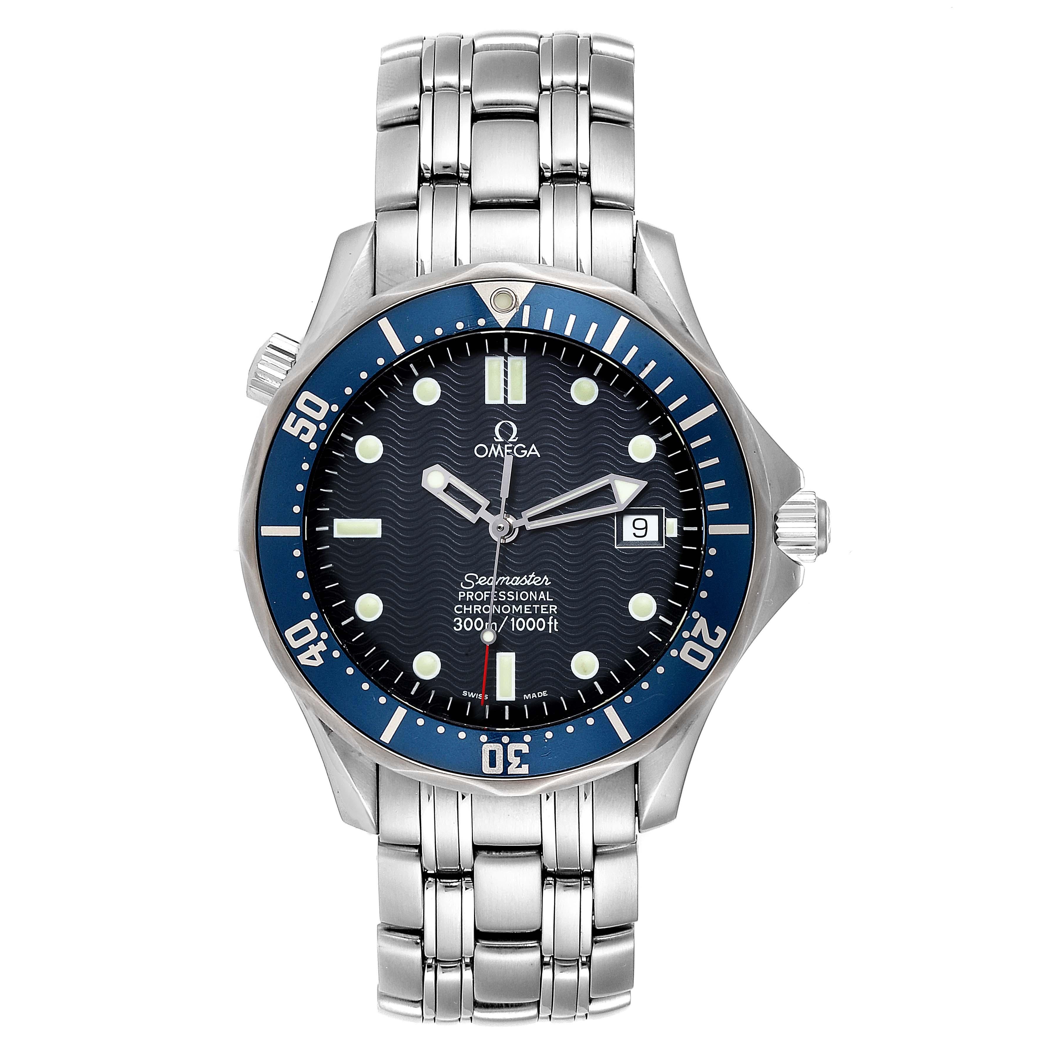 Omega Seamaster 300M Blue Dial Steel Mens Watch 2531.80.00. Automatic self-winding movement. Stainless steel case 41.0 mm in diameter. Omega logo on a crown. Blue unidirectional rotating bezel. Scratch resistant sapphire crystal. Blue wave decor