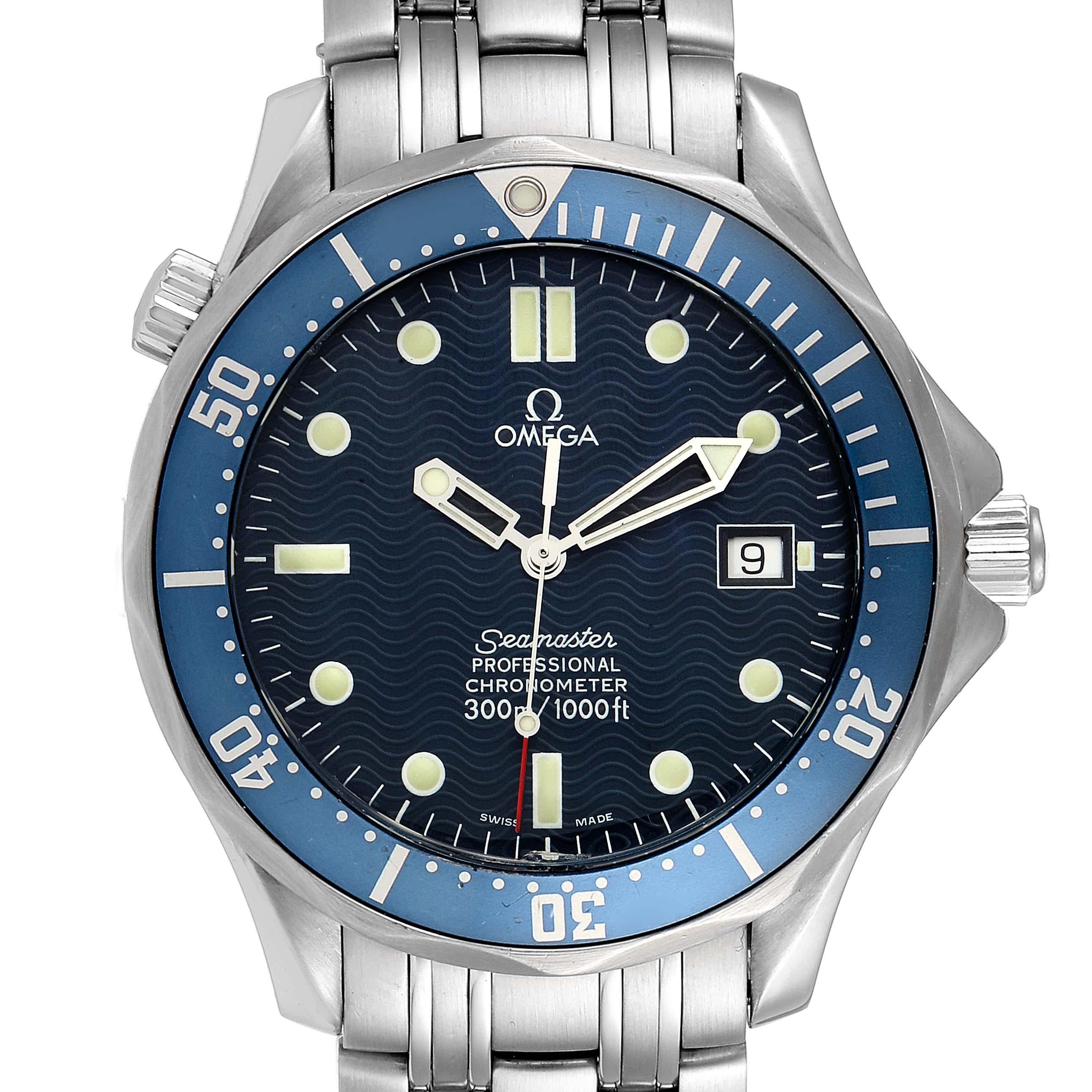 Omega Seamaster 300M Blue Dial Steel Mens Watch 2531.80.00. Automatic self-winding movement. Stainless steel case 41.0 mm in diameter. Omega logo on a crown. Blue unidirectional rotating bezel. Scratch resistant sapphire crystal. Blue wave decor