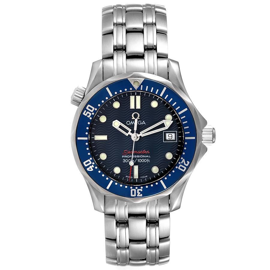 Omega Seamaster 300M Blue Wave Dial Midsize Watch 2223.80.00. Quartz movement. Stainless steel case 36.25 mm in diameter. Omega logo on a crown. Stainless steel unidirectional rotating bezel. Scratch resistant sapphire crystal. Blue wave decor dial