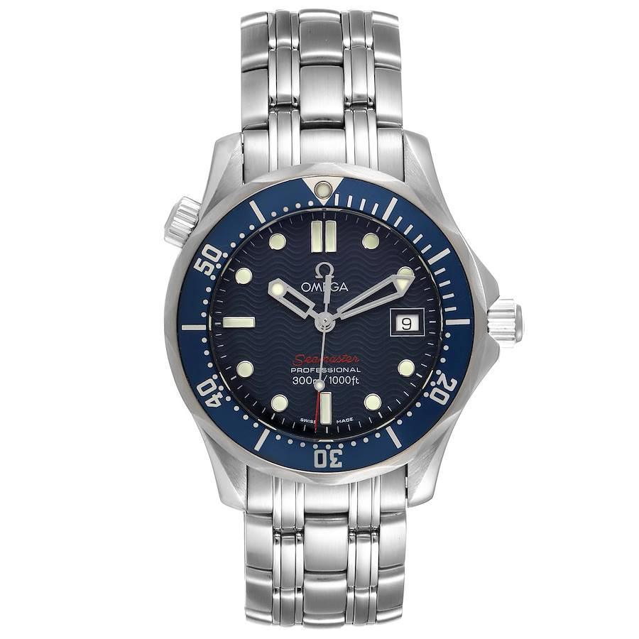 Omega Seamaster 300M Blue Wave Dial Midsize Watch 2223.80.00. Quartz movement. Stainless steel case 36.25 mm in diameter. Omega logo on a crown. Stainless steel unidirectional rotating bezel. Scratch resistant sapphire crystal. Blue wave decor dial