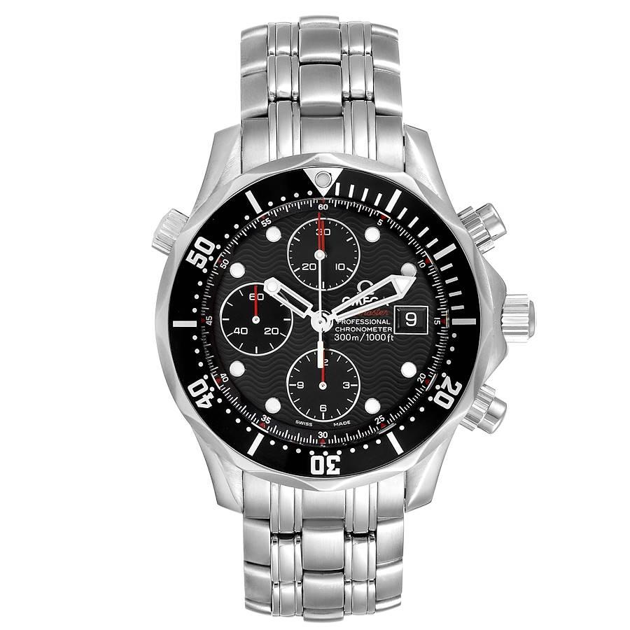 Omega Seamaster 300M Chronograph Black Dial Watch 213.30.42.40.01.001. Automatic self-winding chronograph movement. Stainless steel round case 41.0 mm in diameter. Black unidirectional rotating bezel. Scratch resistant sapphire crystal. Black dial