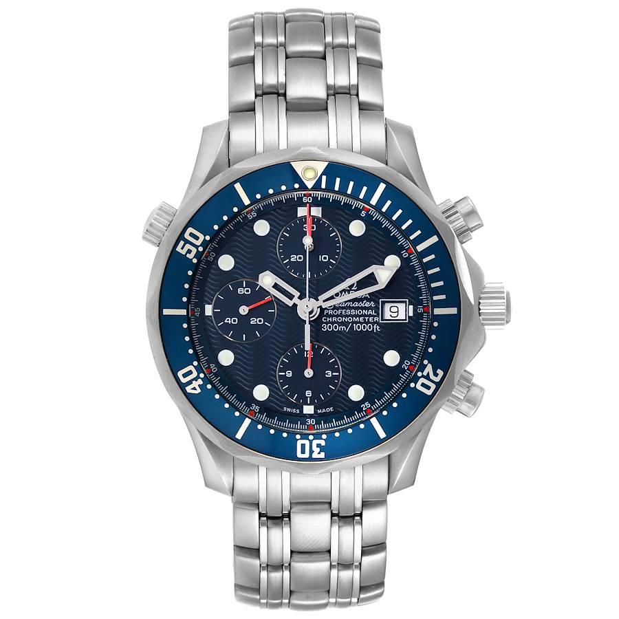 Omega Seamaster 300m Chronograph Steel Mens Watch 2599.80.00 Unworn. Officially certified chronometer automatic self-winding movement. Chronograph function. Brushed and polished stainless steel case 41.5 mm in diameter. Helium escape valve at 10