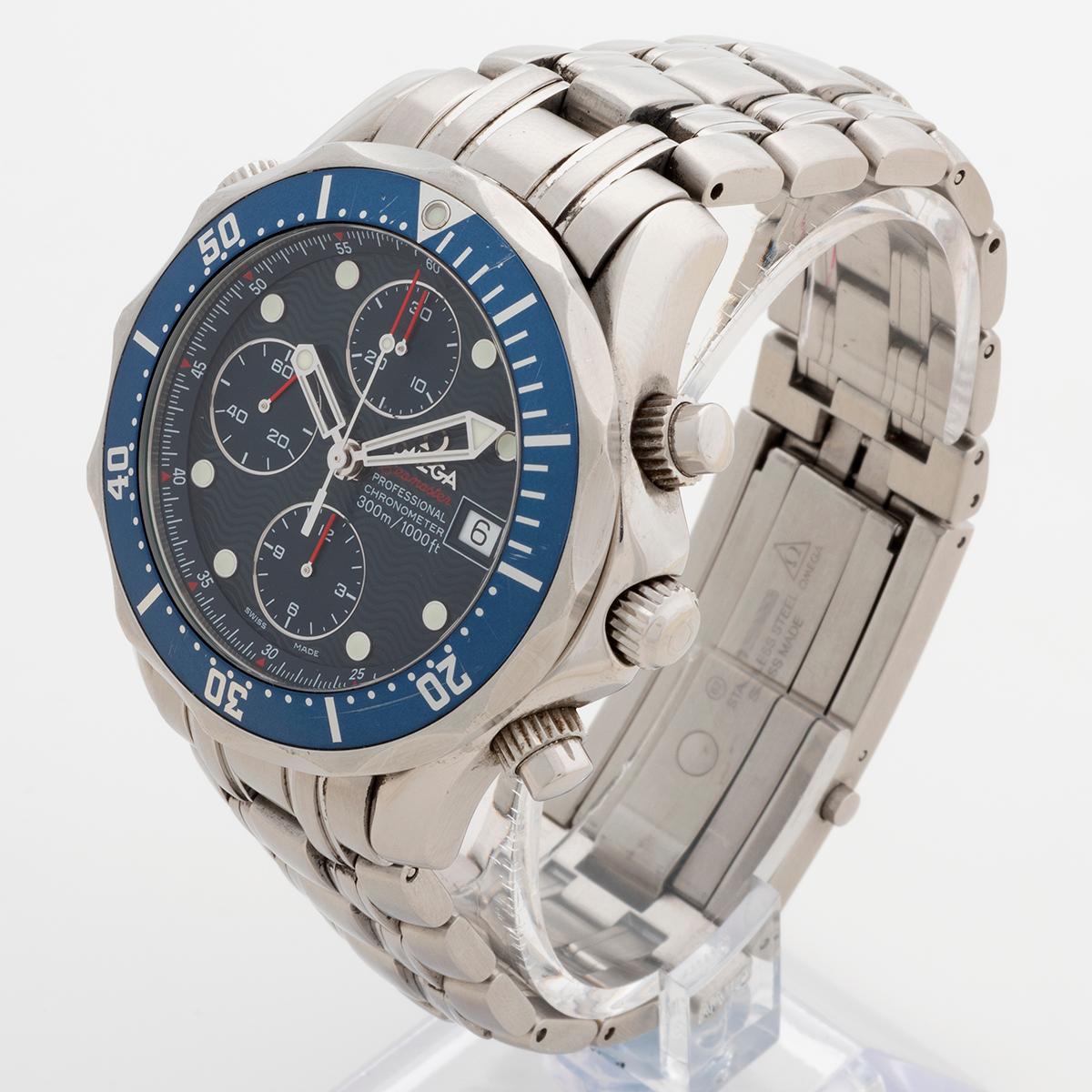 Omega Seamaster 300m Chronograph Wristwatch, Blue Wave Dial, 41.5mm, Year 2010 In Excellent Condition In Canterbury, England