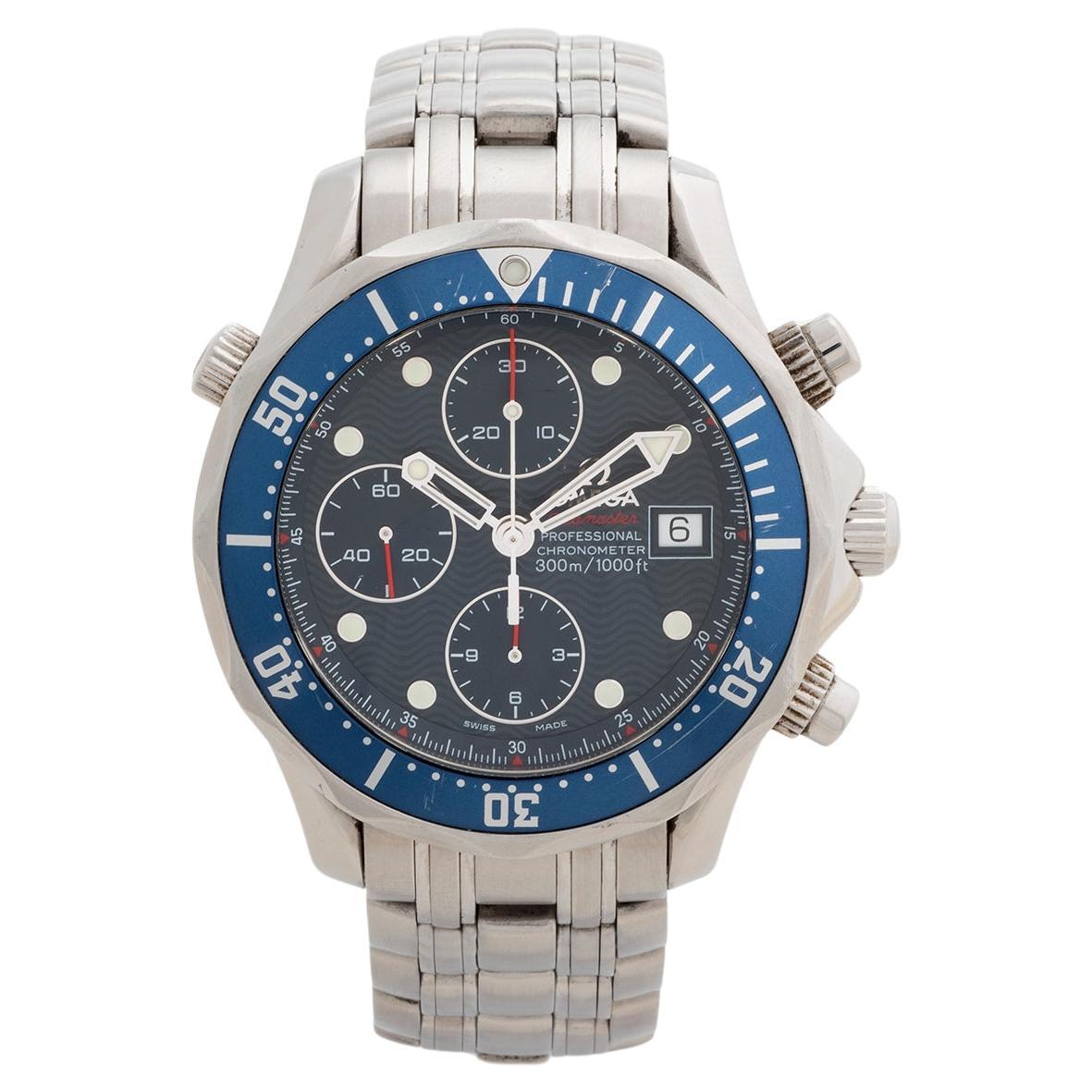 Omega Seamaster 300m Chronograph Armbanduhr, blaues Wellenzifferblatt, 41,5 mm, Jahr 2010