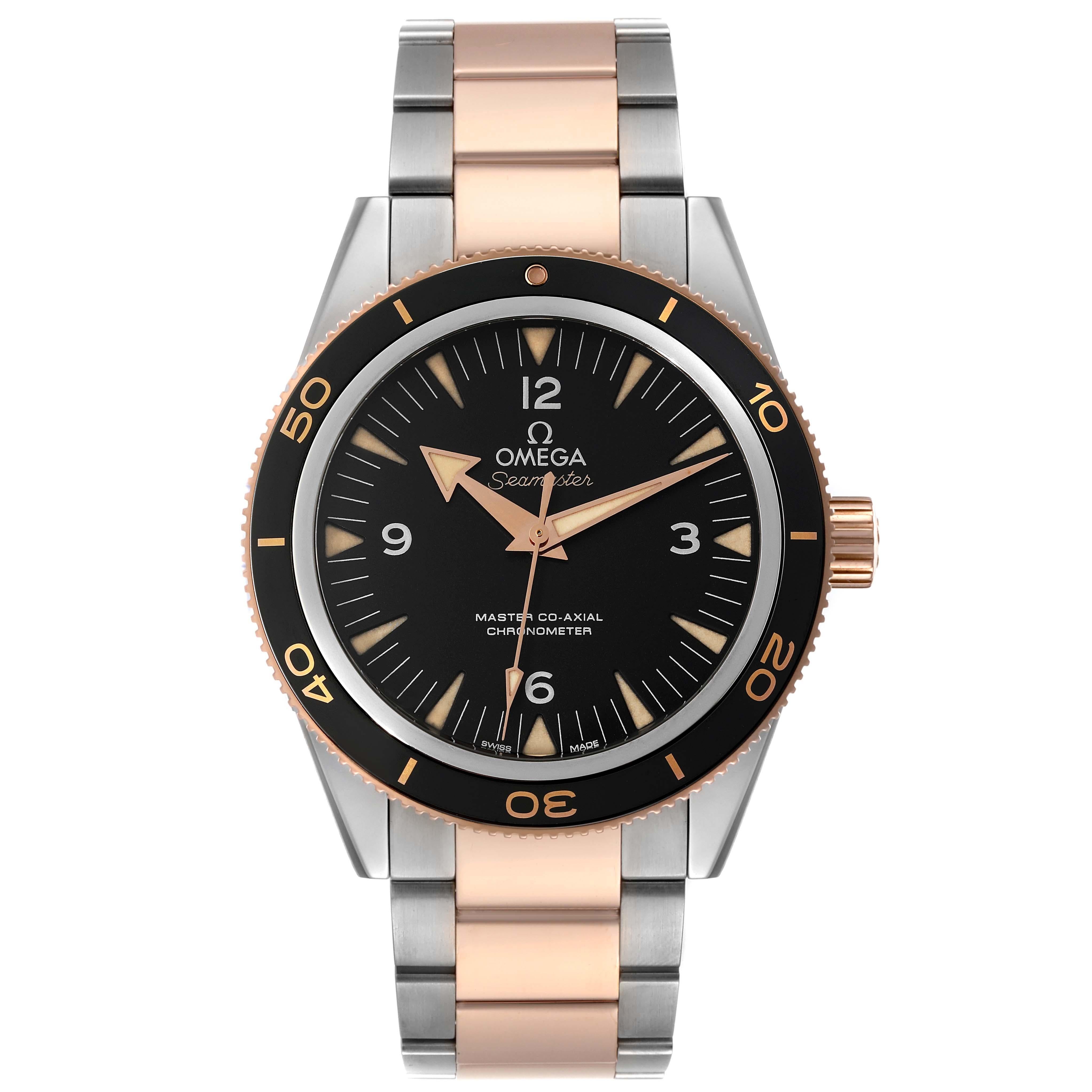 Omega Seamaster 300M Co-Axial Steel Rose Gold Watch 233.20.41.21.01.001. Automatic self-winding movement with Co-Axial escapement. Resistant to magnetic fields greater than 15,000 gauss. Free sprung-balance with silicon balance spring, two barrels