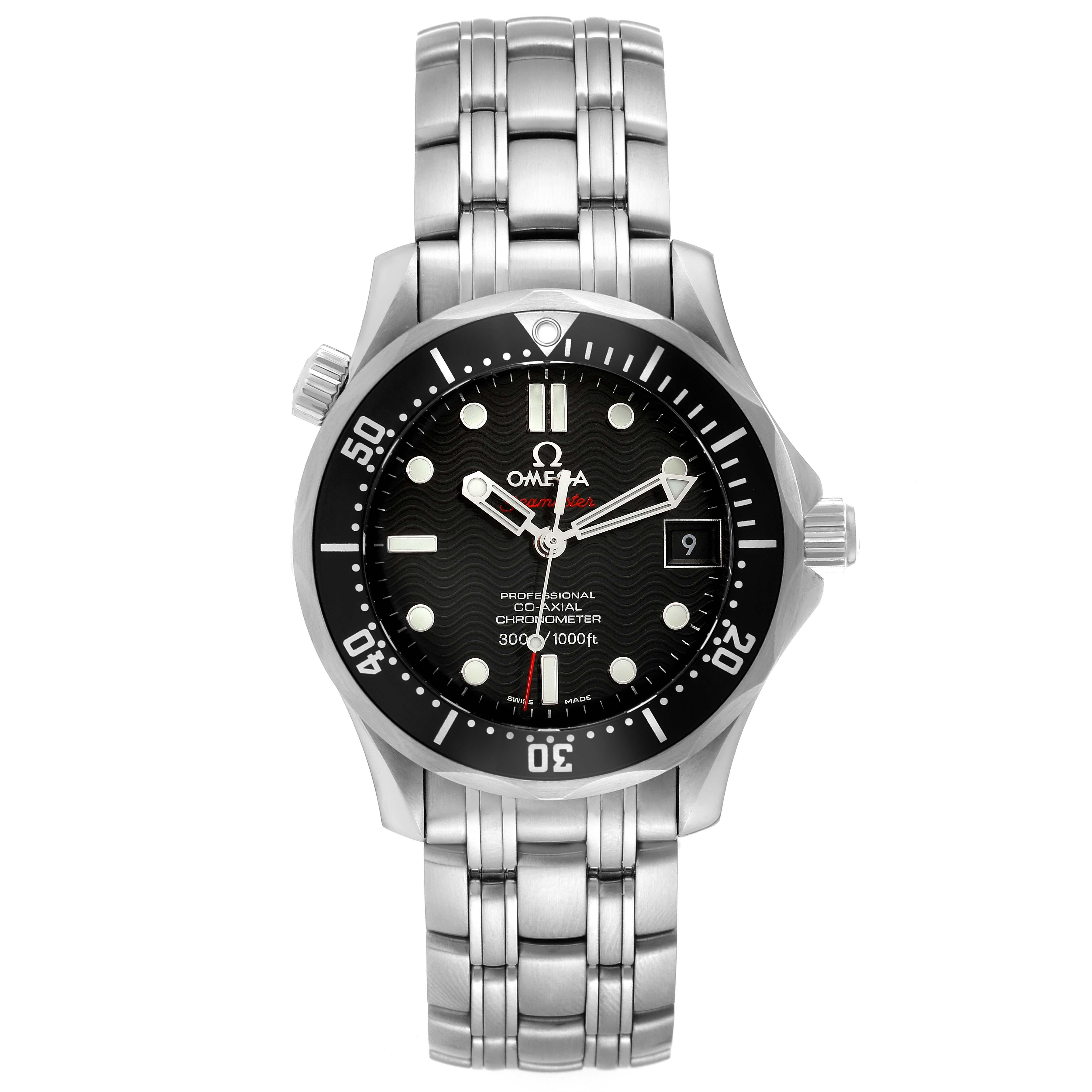 Omega Seamaster 300M Midsize 36 Mens Watch 212.30.36.20.01.001 Box Card. Automatic self-winding movement. Stainless steel round case 36.25 mm in diameter. Black unidirectional rotating bezel. Scratch resistant sapphire crystal. Black wave decor dial