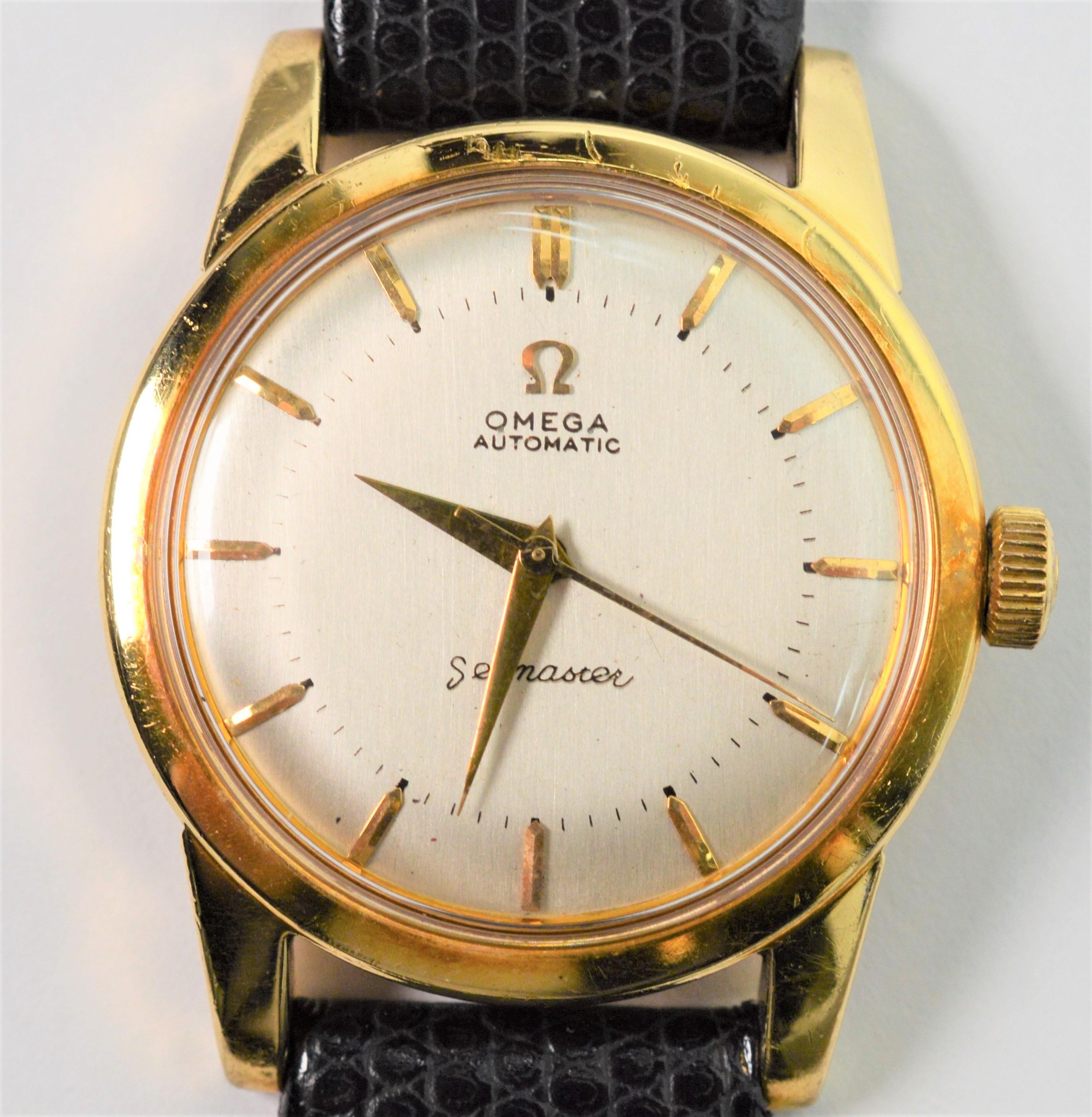 Omega Seamaster 351 Automatic Men's 18K Gold Wristwatch In Good Condition In Mount Kisco, NY