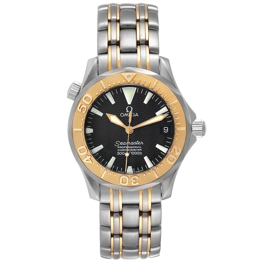 Omega Seamaster 36 Midsize Gelbgold Stahl Herrenuhr 2453.50.00. Automatisches Uhrwerk mit Selbstaufzug. Kaliber 1120. Rundes Edelstahlgehäuse mit einem Durchmesser von 36,25 mm. Einseitig drehbare Lünette aus 18 Karat Gelbgold. Kratzfestes