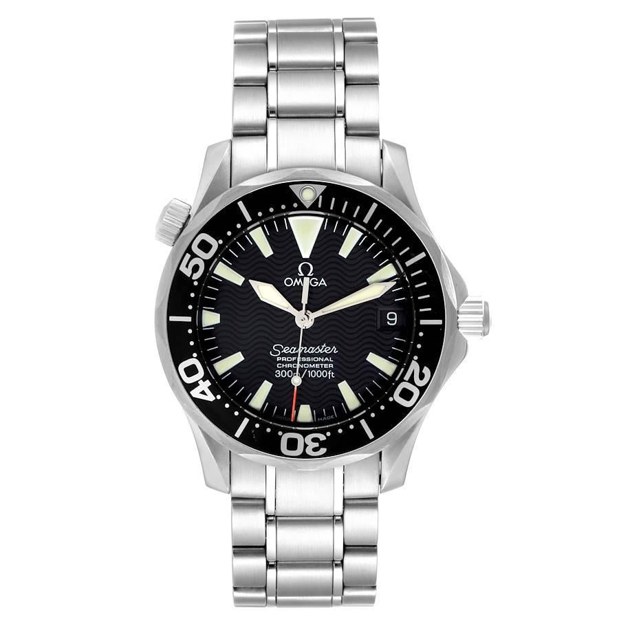 Omega Seamaster 36mm Midsize Black Wave Dial Steel Watch 2252.50.00. Automatic self-winding movement. Stainless steel round case 36.25 mm in diameter. Black unidirectional rotating bezel. Scratch resistant sapphire crystal. Black wave decor dial