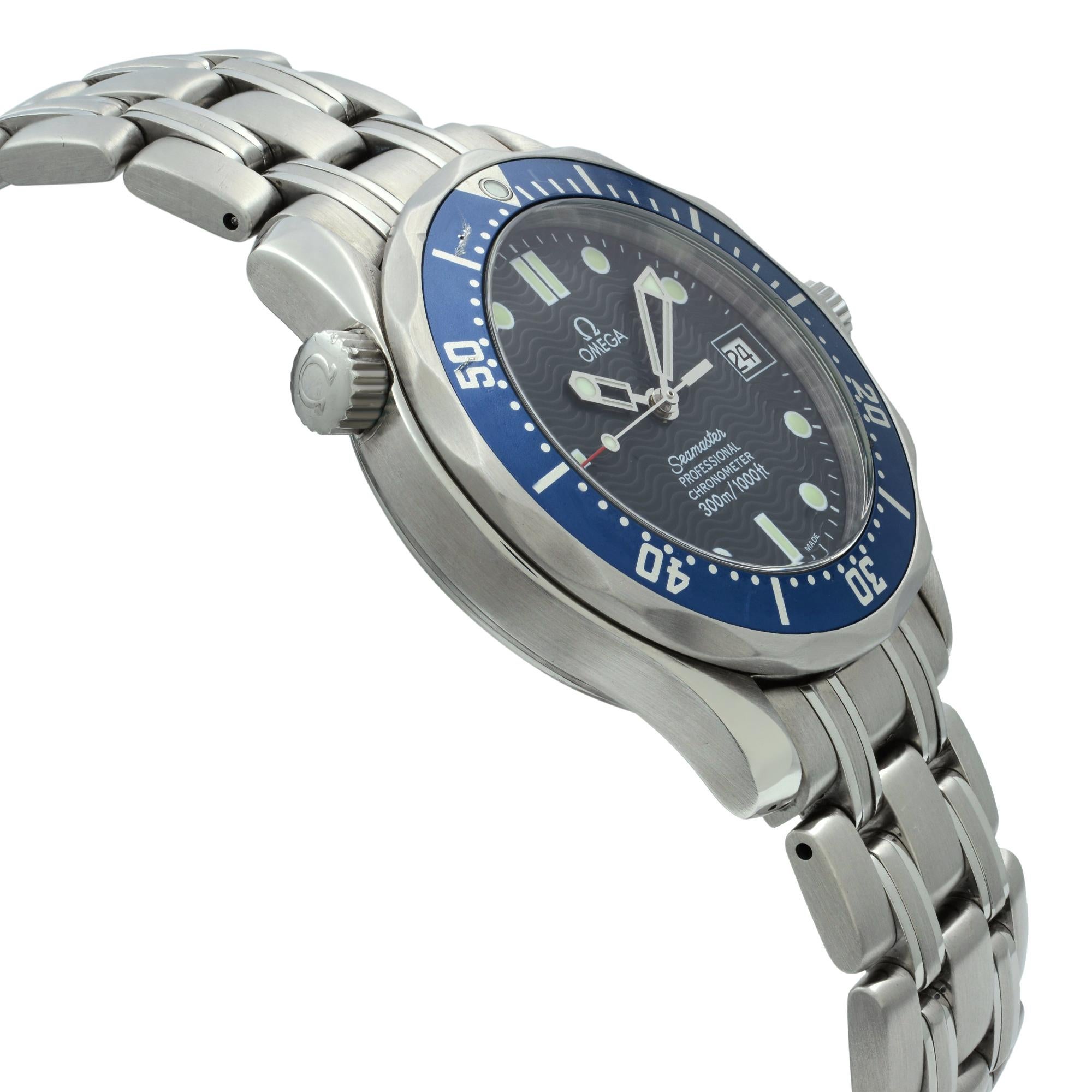 Women's or Men's Omega Seamaster Steel Blue Wave Dial Automatic Midsize Watch 2551.80.00