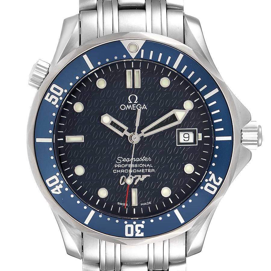 Omega Seamaster 40 Years James Bond Blue Dial Mens Watch 2537.80.00 Card. Officially certified chronometer automatic self-winding movement. Brushed and polished stainless steel case 41.00 mm in diameter. Omega logo on a crown. Screw down back with