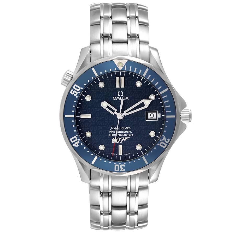 Omega Seamaster 40 Years James Bond Blue Dial Watch 2537.80.00 Card. Officially certified chronometer automatic self-winding movement. Brushed and polished stainless steel case 41.00 mm in diameter. Omega logo on a crown. Screw down back with