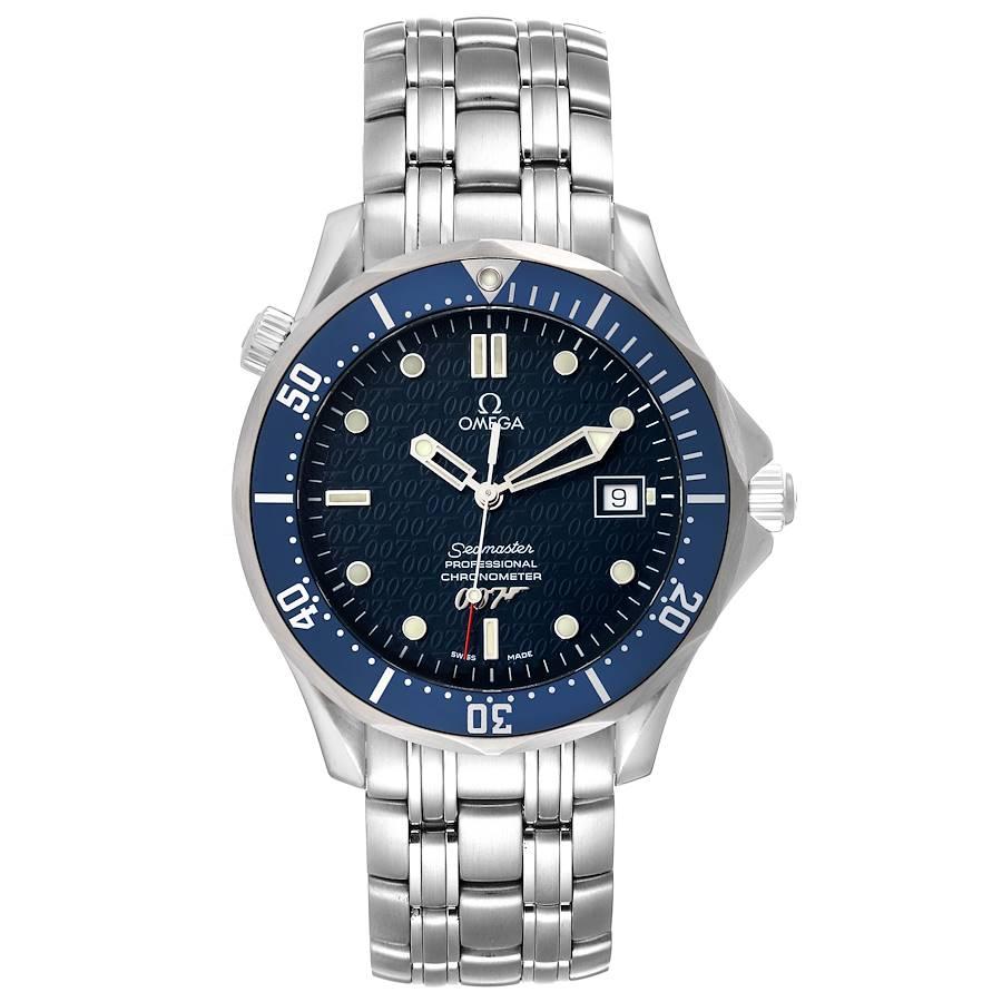 Omega Seamaster 40 Years James Bond Blue Dial Watch 2537.80.00. Officially certified chronometer automatic self-winding movement. Brushed and polished stainless steel case 41.00 mm in diameter. Omega logo on a crown. Screw down back with