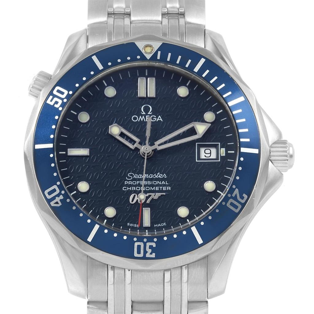 Omega Seamaster 40 Years James Bond Blue Dial Watch 2537.80.00 In Excellent Condition In Atlanta, GA